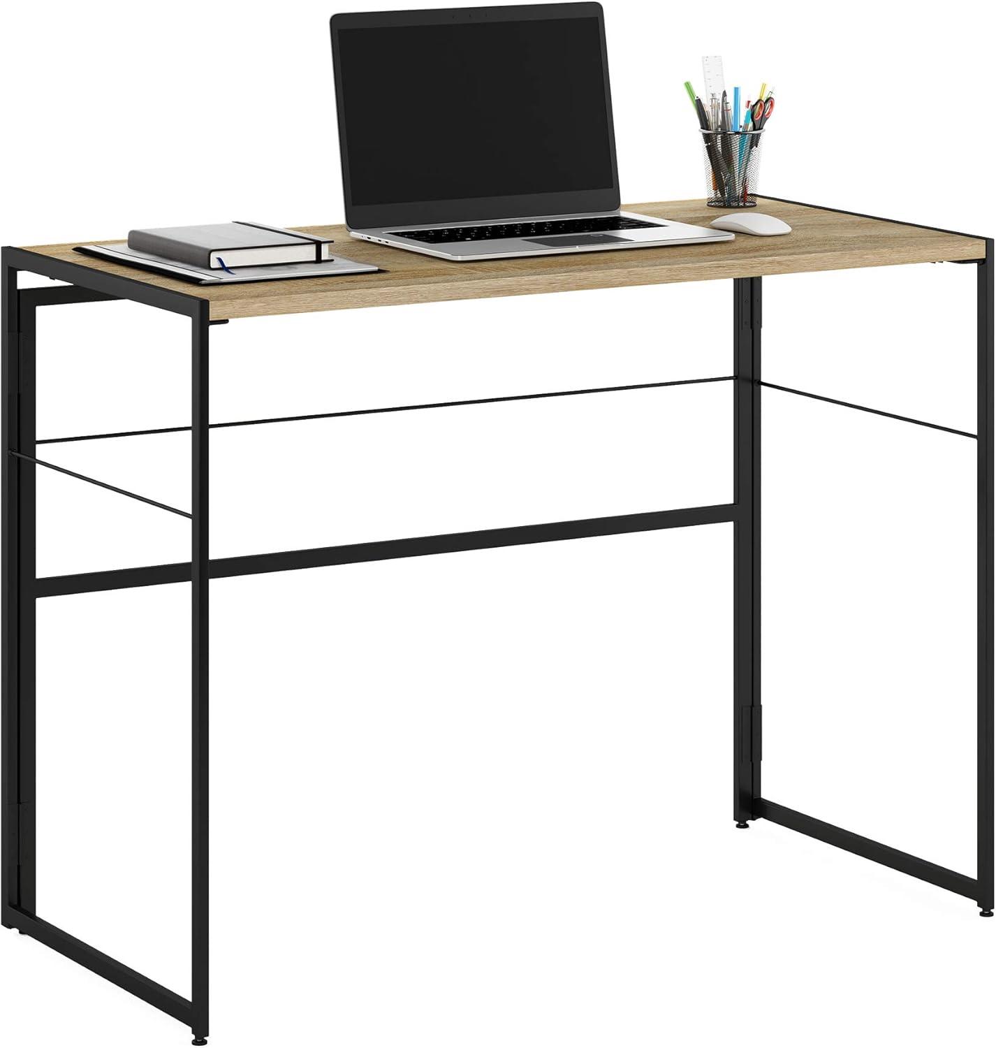 Furinno Riau No Tool Metal Frame Computer Desk, Sonoma Oak/Black