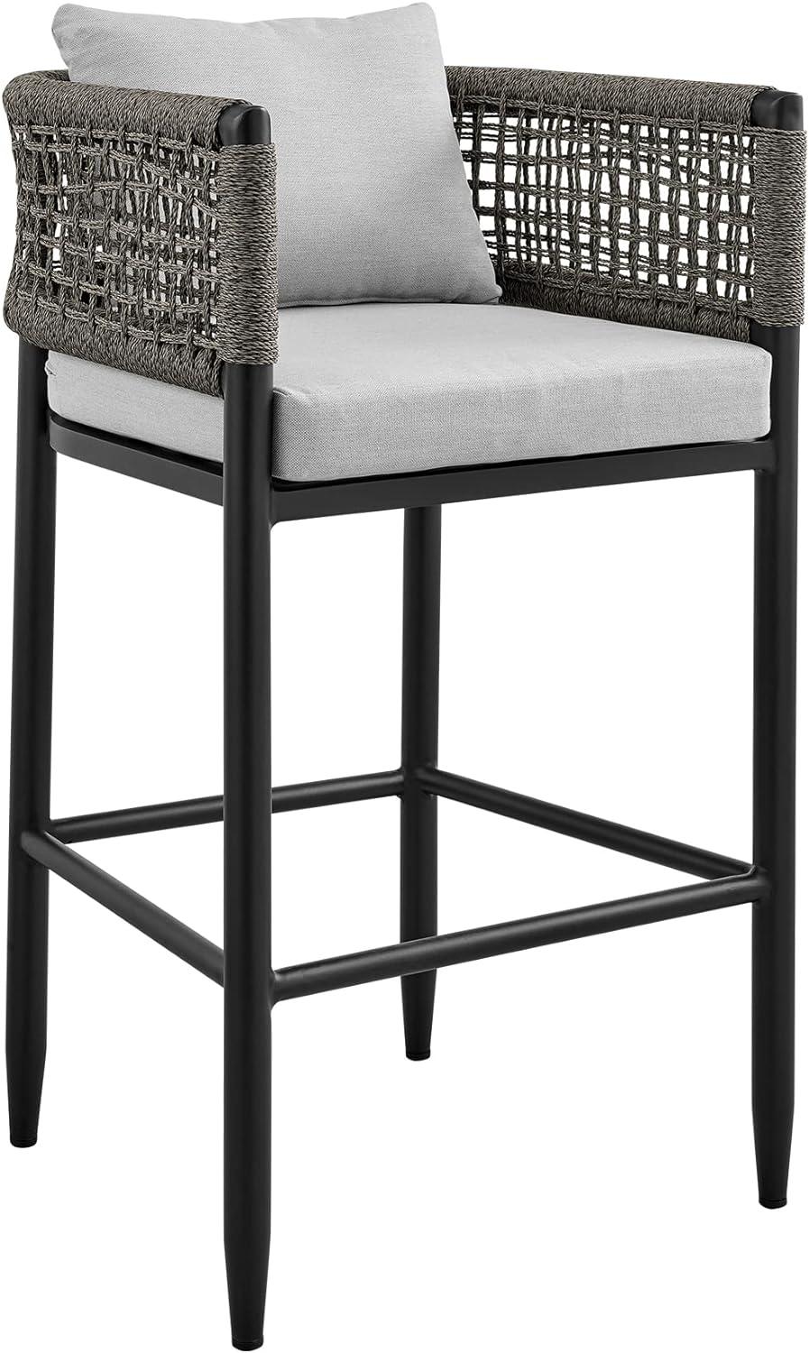 Felicia Black Aluminum Outdoor Counter Chair with Gray Cushions