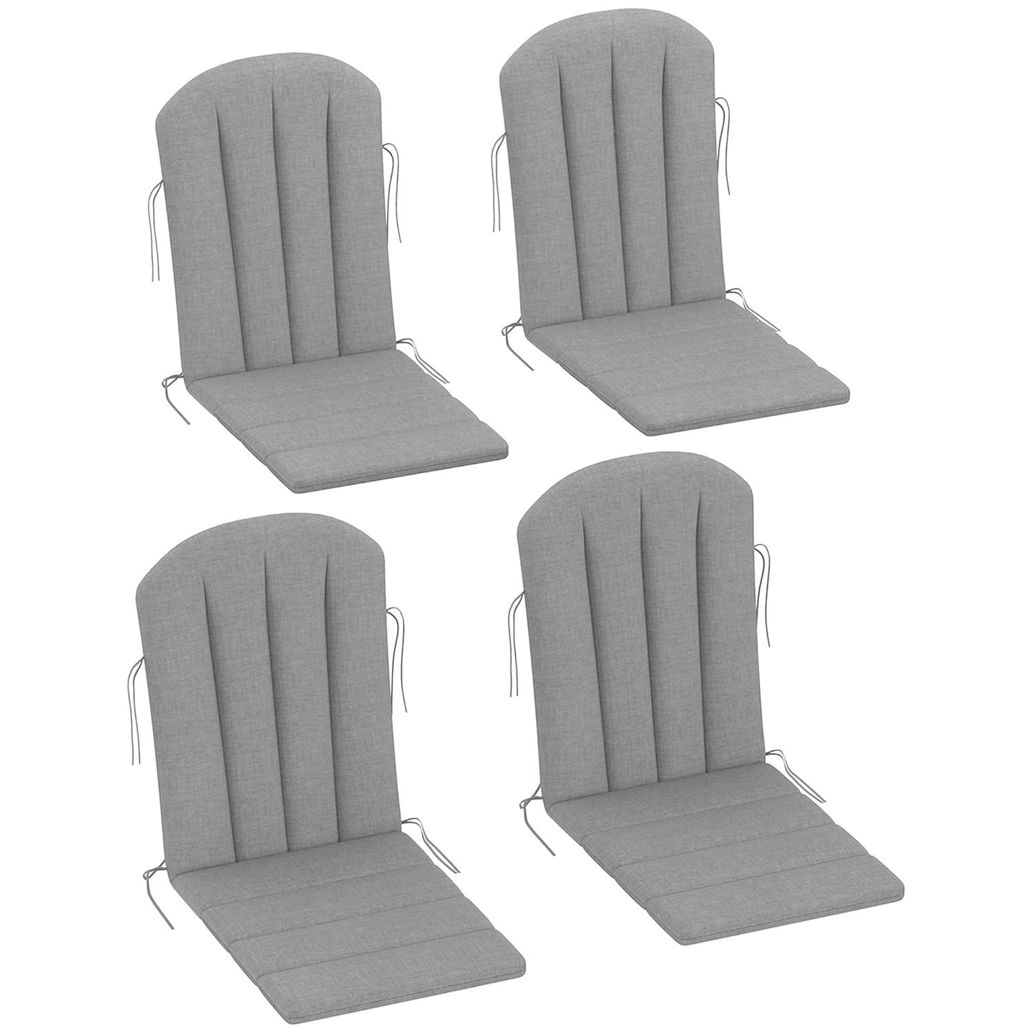 Outsunny Set of 4 Adirondack Chair Cushion, High Back Outdoor Chair Cushions with Ties, Gray