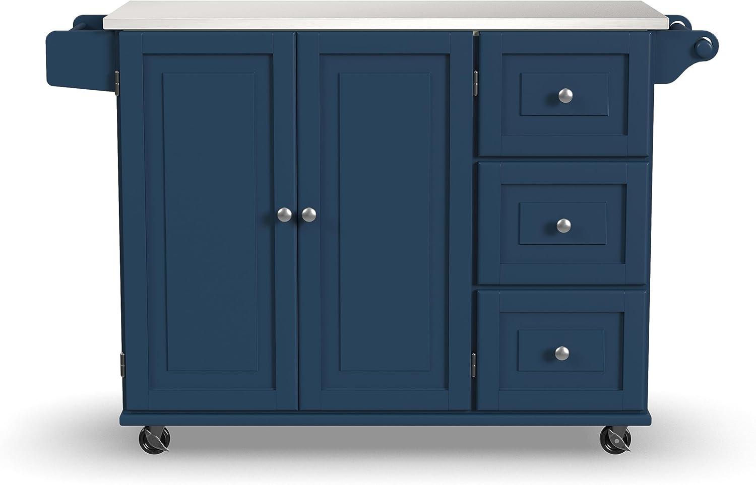 Homestyles Dolly Madison Traditional Engineered Wood Kitchen Cart in Blue/Nickel