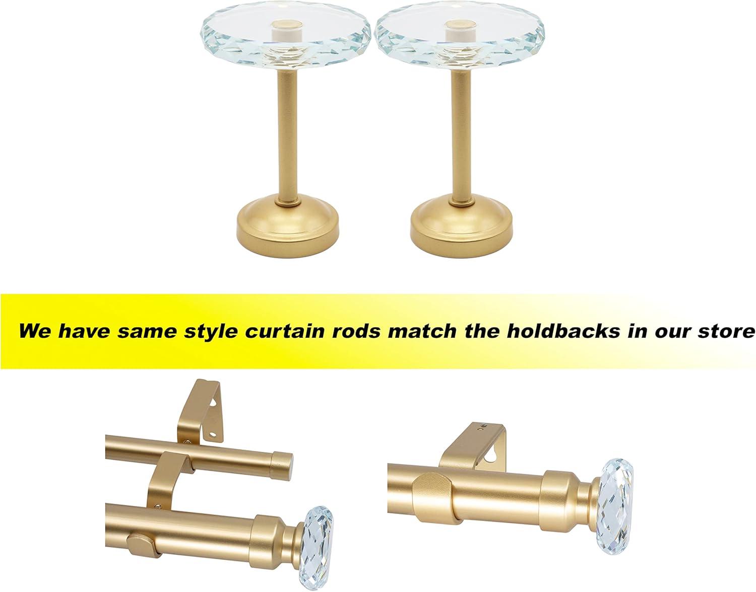 MERIVILLE Set of 2 Fleur Crystal Window Drapery Medallion Holdbacks, Curtain Tiebacks, Wall Hook, Tassel Holder, Gold