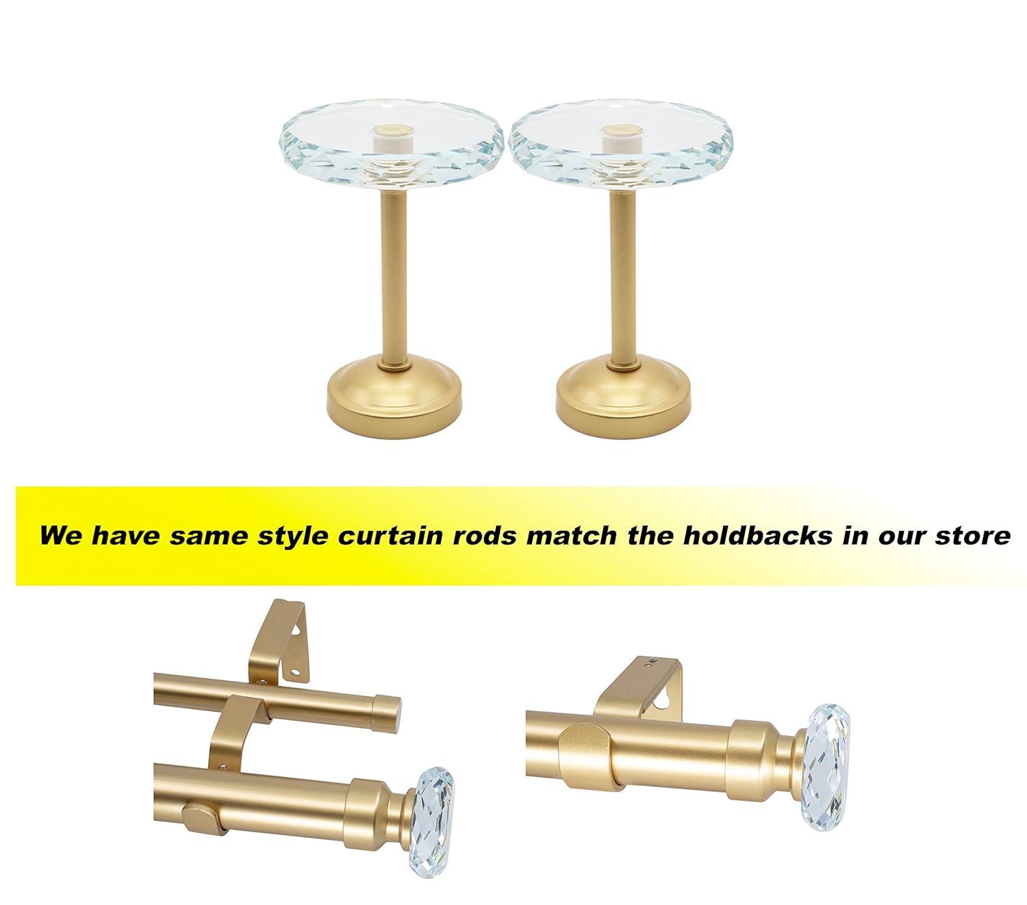 MERIVILLE Set of 2 Fleur Crystal Window Drapery Medallion Holdbacks, Curtain Tiebacks, Wall Hook, Tassel Holder, Gold