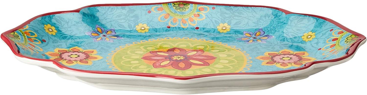 Colorful Hand-Painted Ceramic Oval Serving Platter