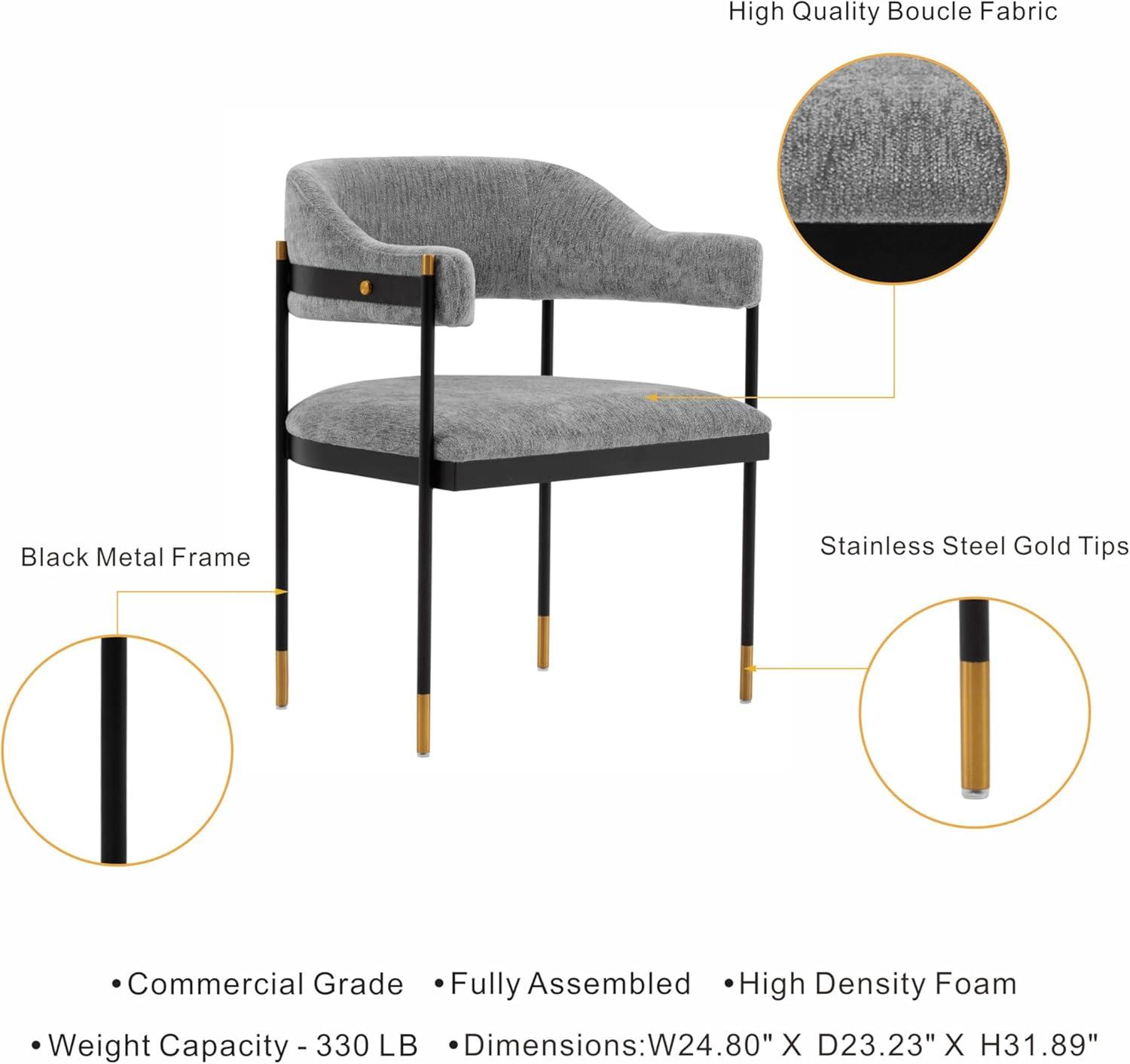 Lia Modern Boucle Upholstered Dining Armchair Gray - Manhattan Comfort: Brushed Gold Accents, No Assembly Required