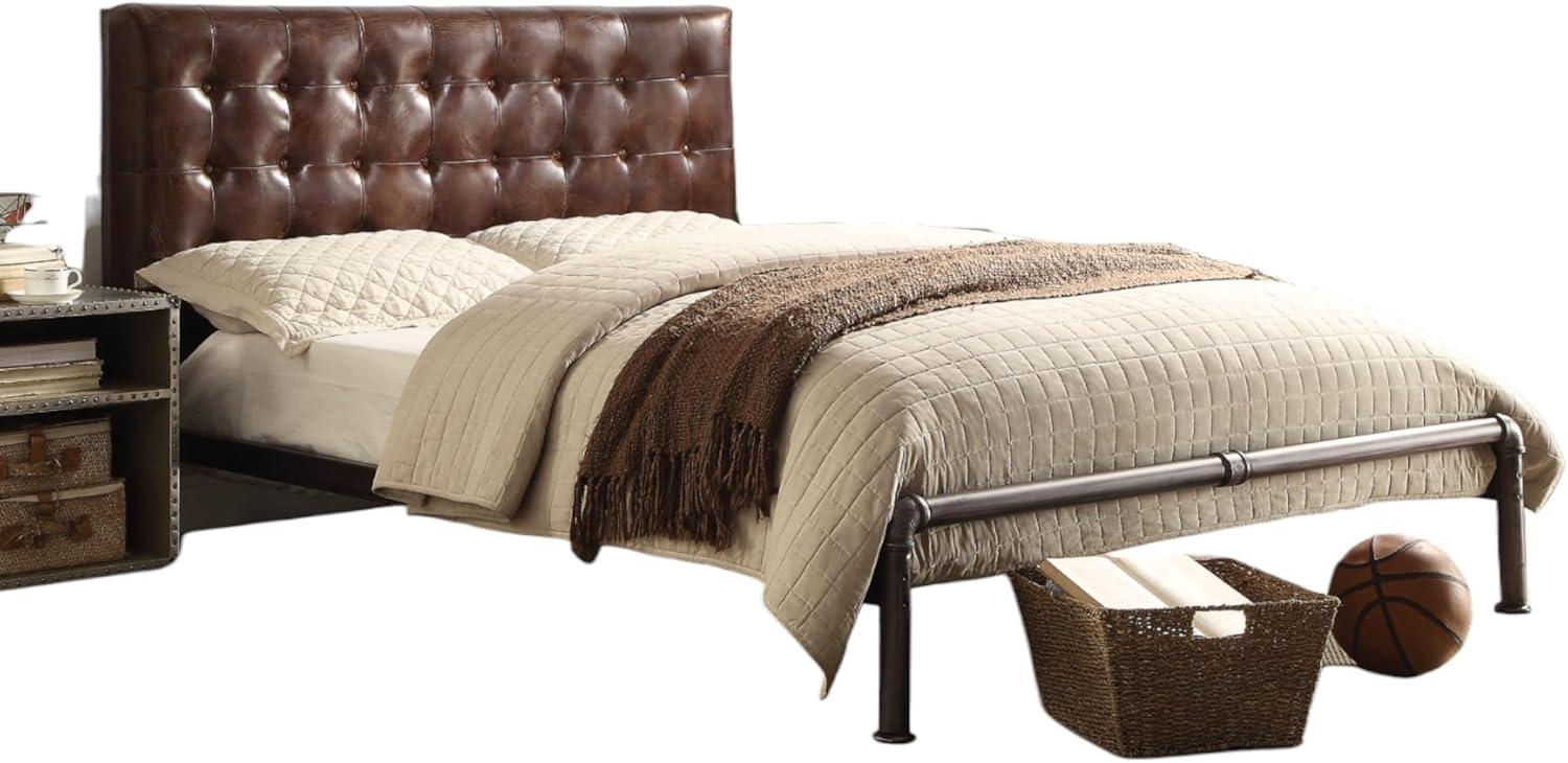 GZMWON Brancaster Vintage Brown Top Grain Leather Queen Bed