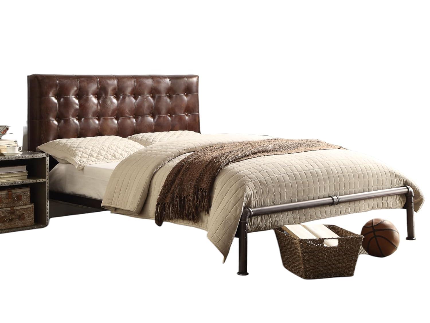 GZMWON Brancaster Vintage Brown Top Grain Leather Queen Bed
