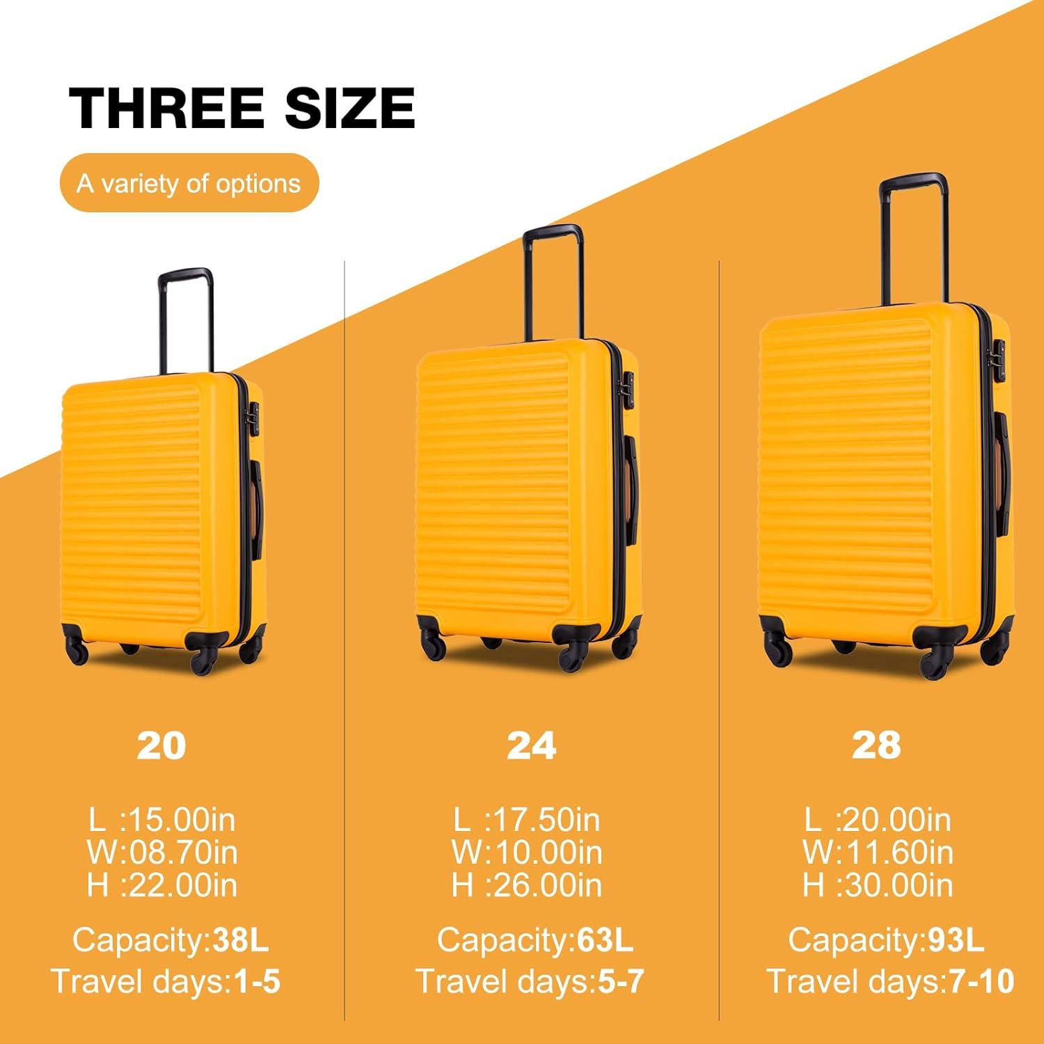 Homeika 3 Piece Luggage Sets, Hardside Suitcase Set with TSA Lock, Multi-Size Hardside Luggage with Spinner Wheels for Travel Trips Business,Orange (20"/24"/28")