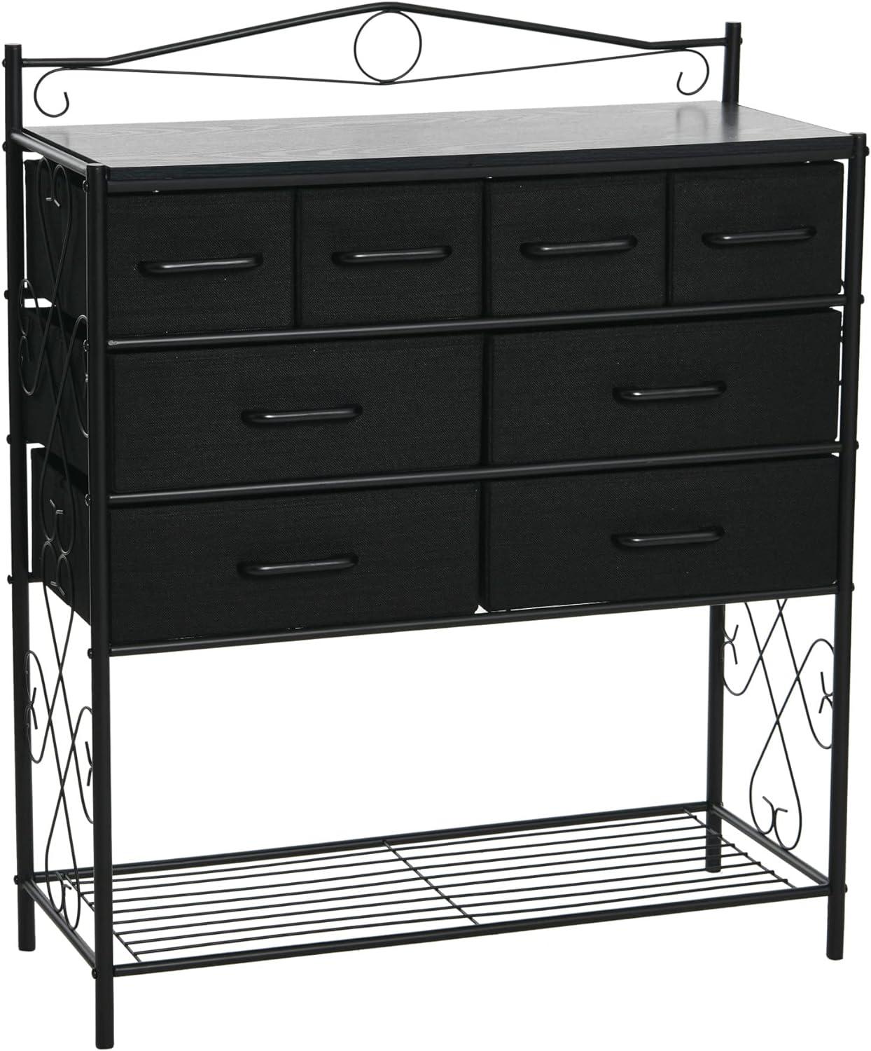 Black Oak Coastal Vertical Dresser with Metal Frame