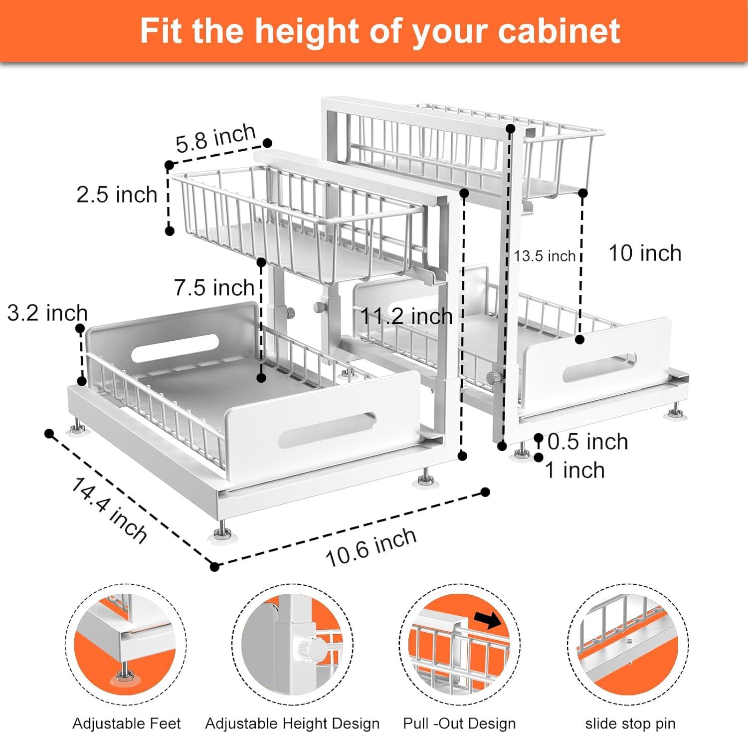 Delamu 2 Pack Under Sink Organizer and Storage, 2 Tier Pull Out Cabinet Organizer, Slide Out Under Sink Storage Shelf, Undersink Organizers Shelves for Kitchen Bathroom Pantry Organization