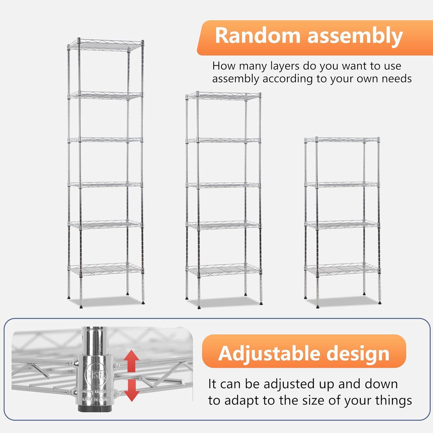 Chrome 6-Tier Adjustable Metal Wire Shelving Unit for Kitchen and Garage