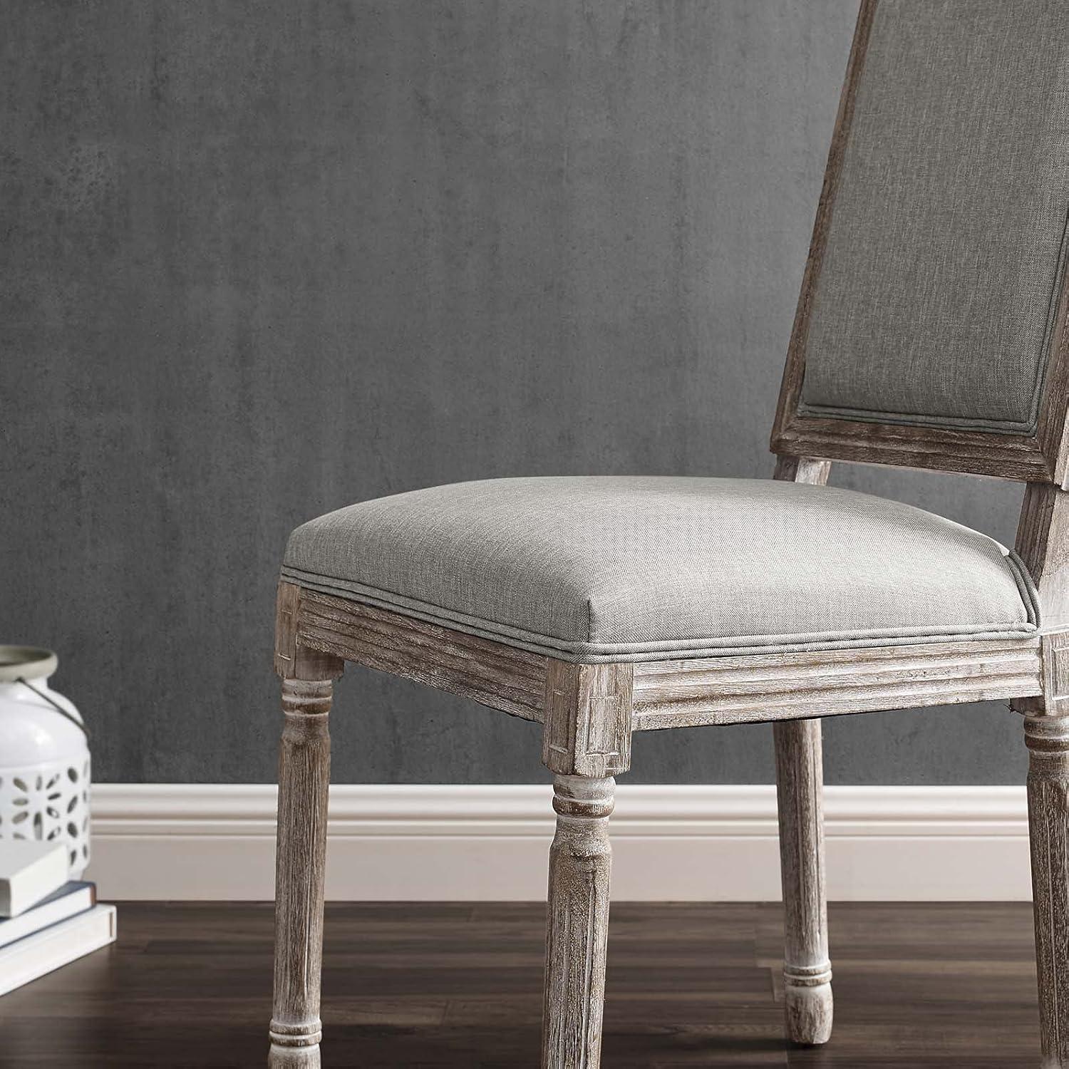 Modway Court 20" Vintage French Fabric Dining Side Chair in Light Gray