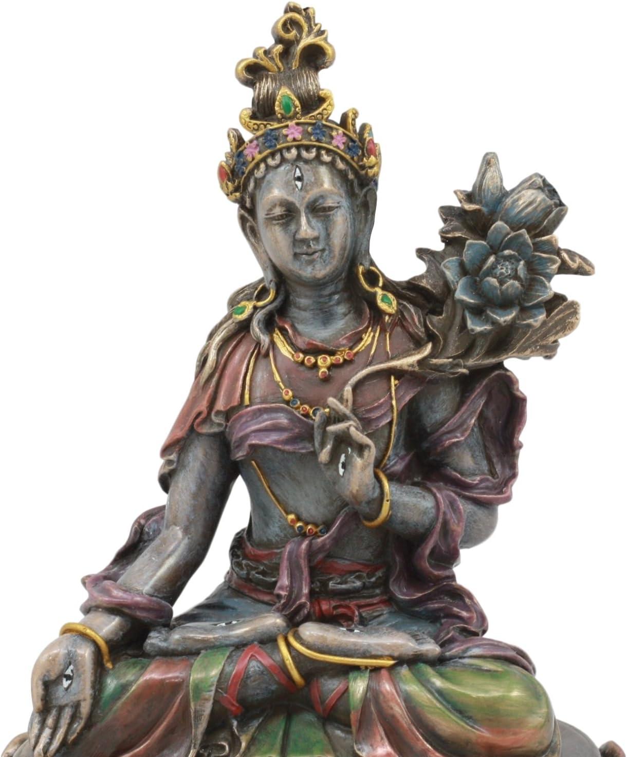 Ebros Bodhisattva White Tara Statue Goddess of Compassion and Healing Meditating On Lotus Seat Throne Buddha Sculpture Eastern Enlightenment Buddhism Figurine