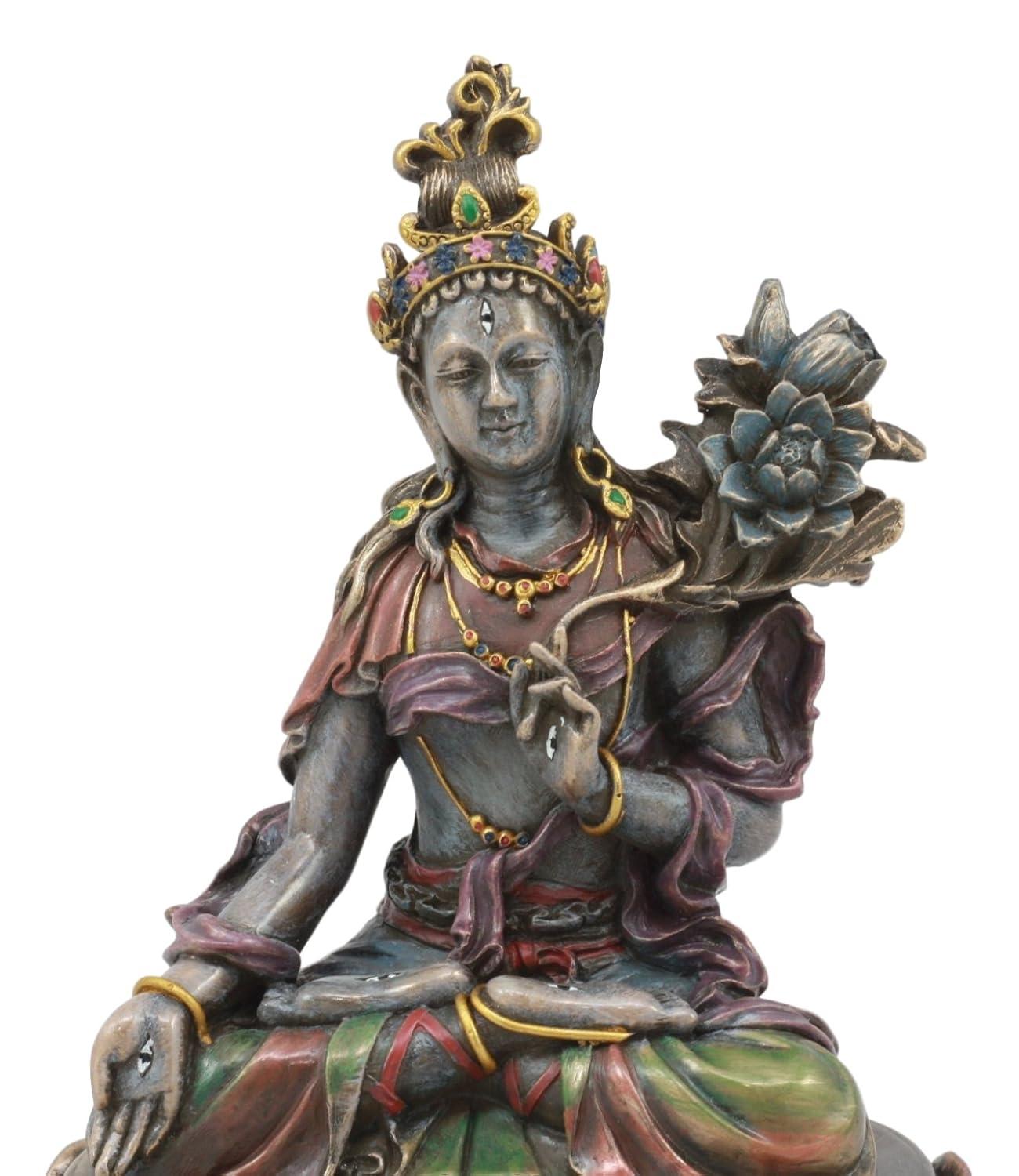 Ebros Bodhisattva White Tara Statue Goddess of Compassion and Healing Meditating On Lotus Seat Throne Buddha Sculpture Eastern Enlightenment Buddhism Figurine