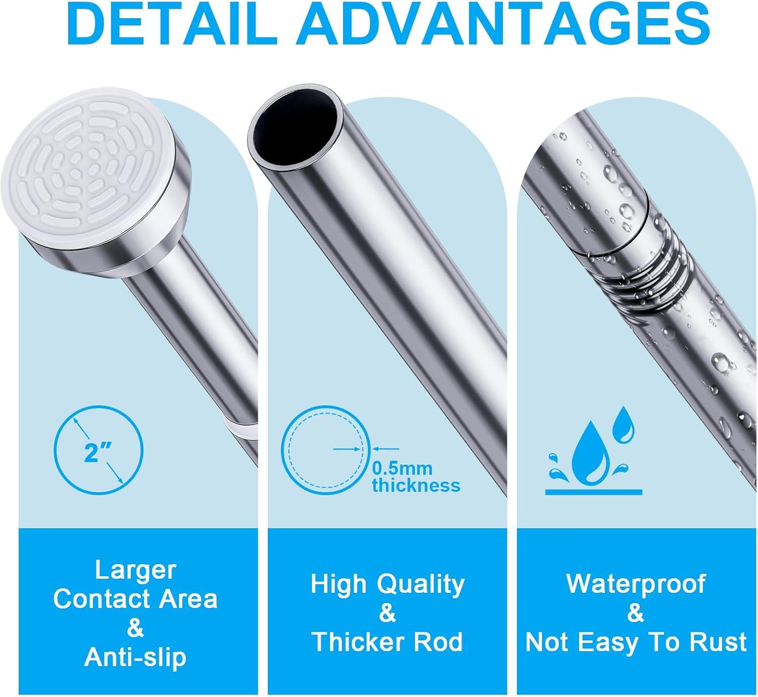 OUMIKEJI Shower Curtain Rod, 27-76 Inch Adjustable Tension Spring, Shower Curtain Rod Tension, Premium Stainless Steel, Anti-Slip, No Drilling, No Rust, For Bathroom, Silver