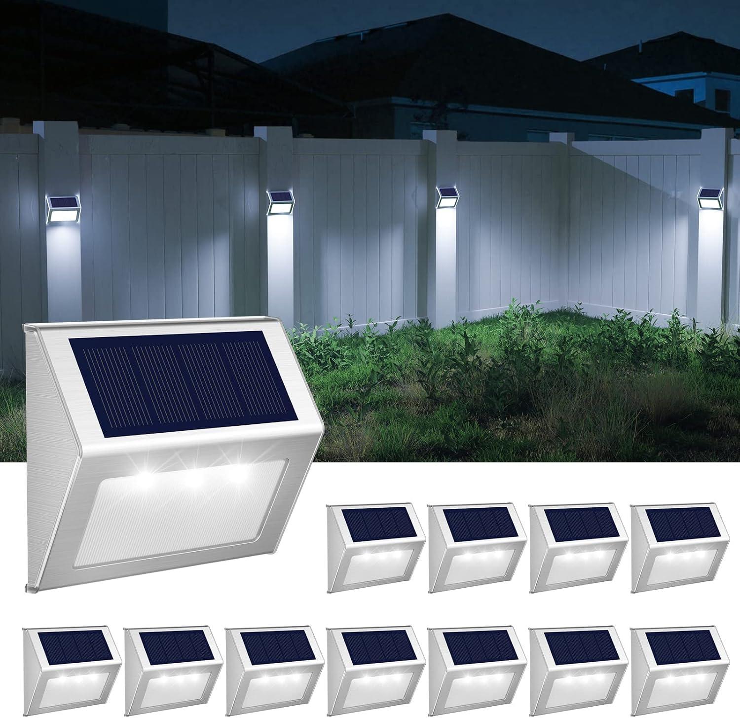 Cool White Stainless Steel Solar LED Outdoor Step Lights, 12-Pack