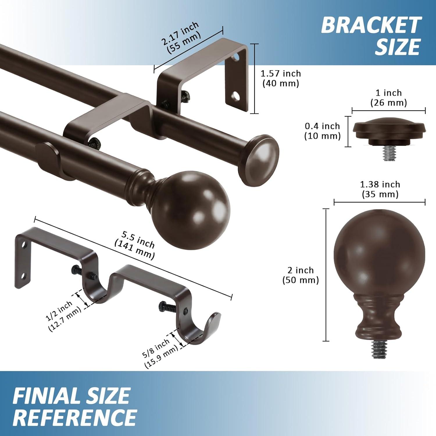 Oil-Rubbed Bronze Adjustable Double Curtain Rod Set, 28-48 inch