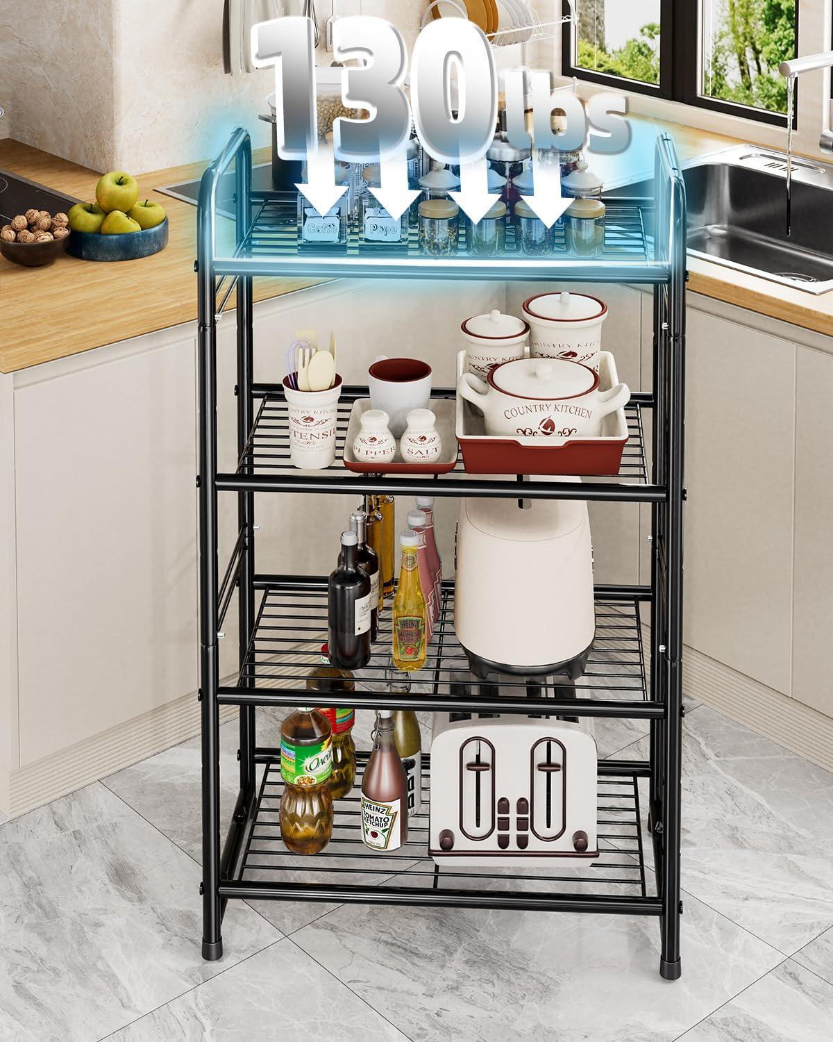 Rebrilliant 3 Tier Wire Shelves For Storage Rack Outdoor Indoor Waterproof, Stackable Metal 17.7-Inch Bathroom Organizer Shelf Stand, Perfect For Kitchen, Black
