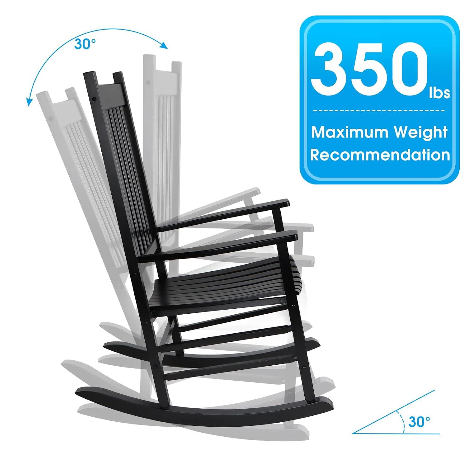 Comfortable Black Wooden Rocking Chair with Wavy Backboard - 68.5*86*115CM for Relaxation in Living Room or Patio