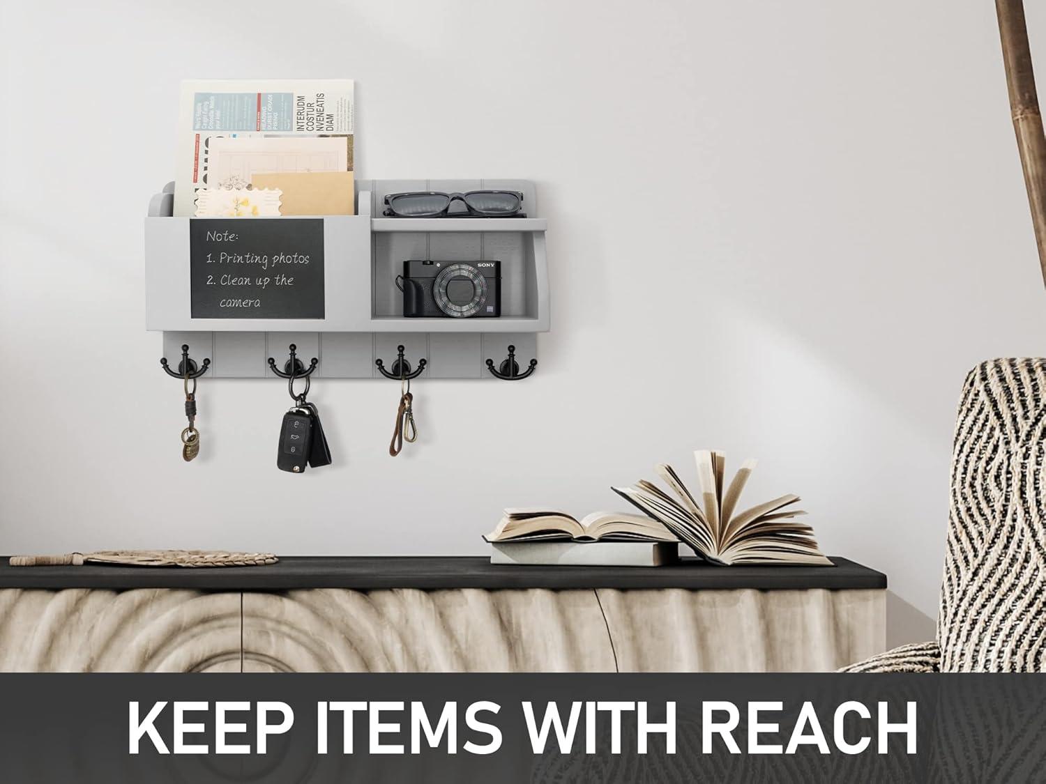 RIZPET Key Holder And Mail Organizer Wall Mount With Shelf - Modern Home Decor For Entryway