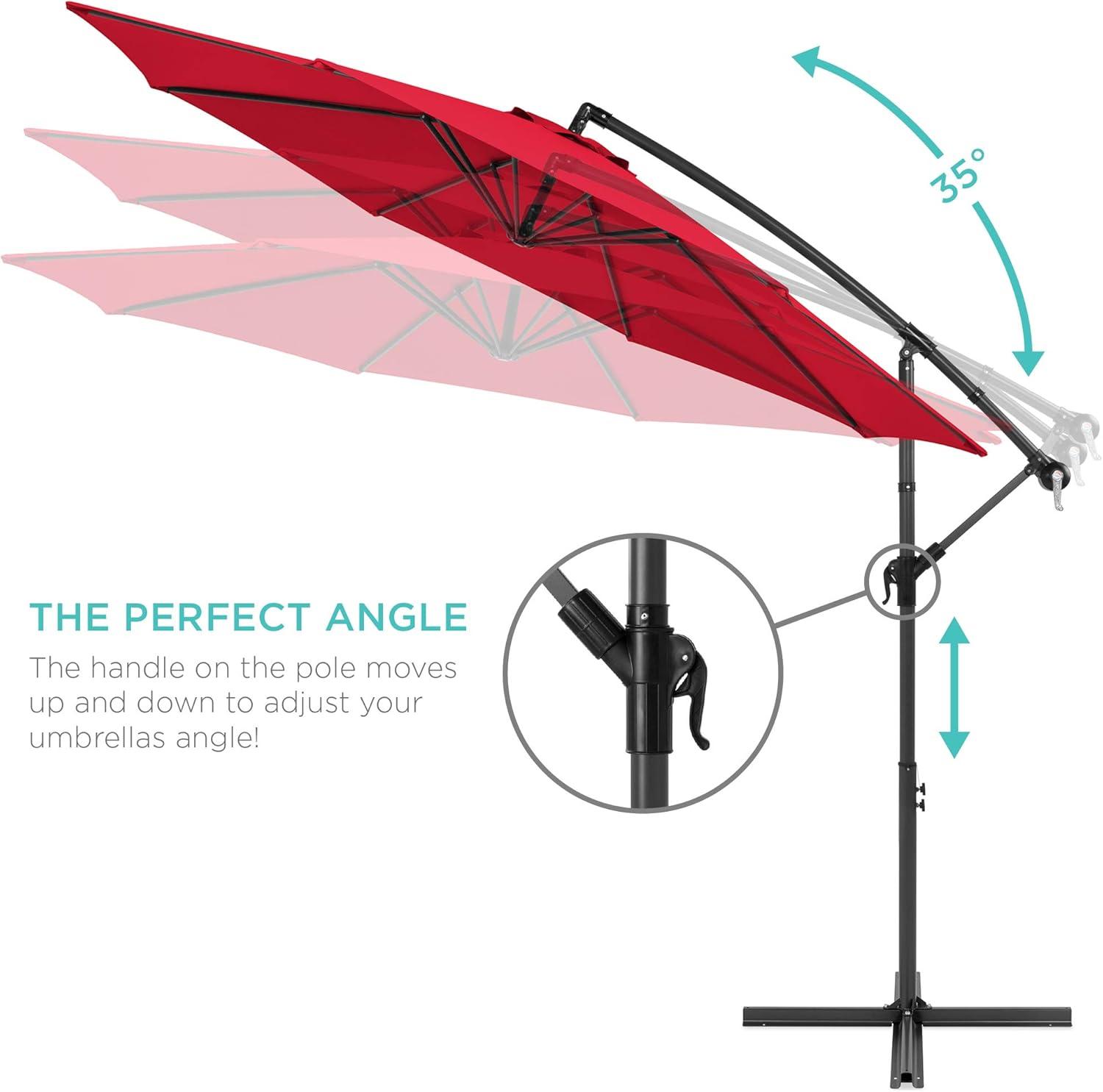 Best Choice Products 10ft Offset Hanging Outdoor Market Patio Umbrella w/ Easy Tilt Adjustment - Red