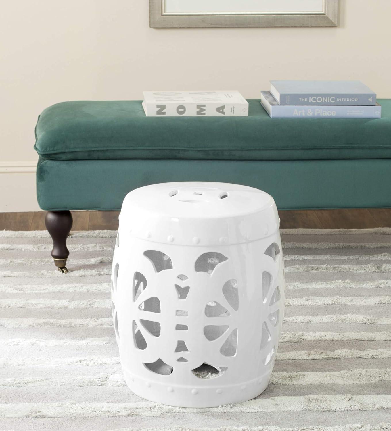 Stencil Blossom White Ceramic Garden Stool