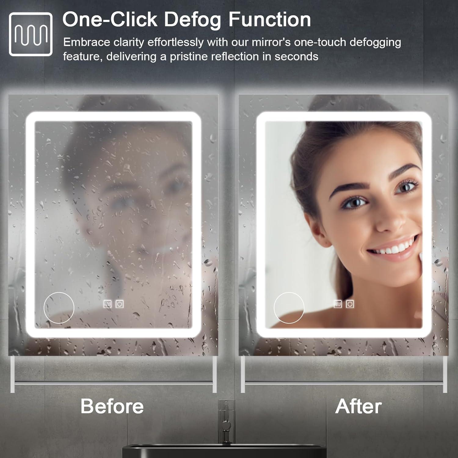 Vabches LED Bathroom Mirror with Lights 32"x 36", Anti-Fog LED Vanity Mirror, Bathroom Cabinet Wall Mounted, Stepless Dimmable Lighted Mirrors for Bathroom Wall, White