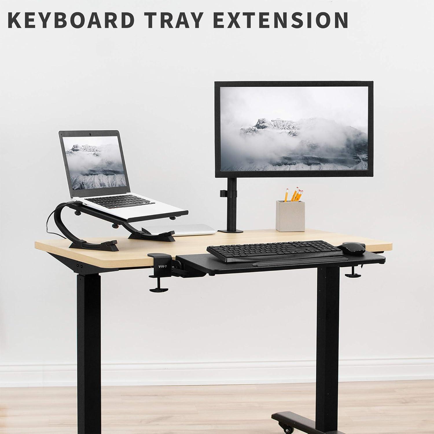 VIVO Clamp On Tilting Keyboard Tray, 26 (31 Including Clamps) x 9 inch Extension Platform for Typing and Mouse Work, Elbow and Arm Support Rest, White, MOUNT-KB06HW