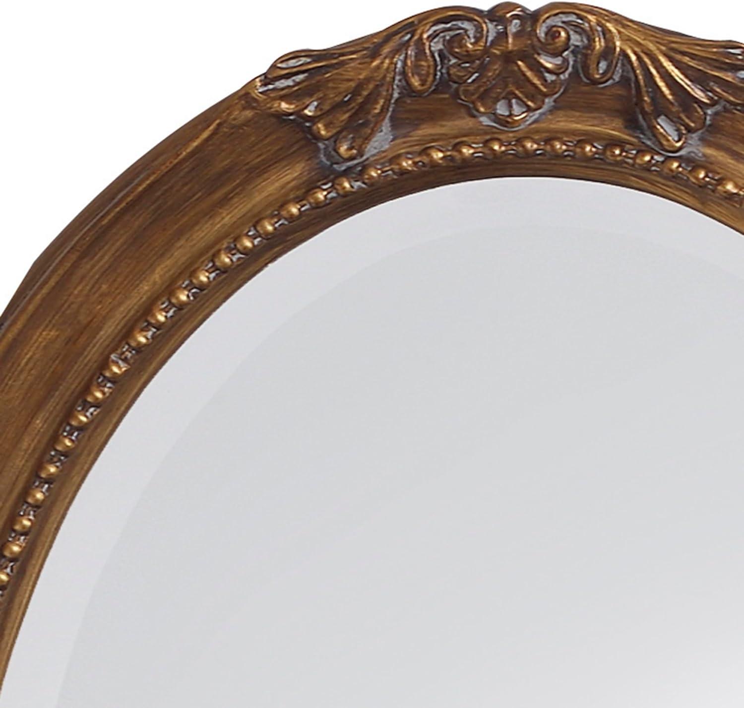 Antique Gold Oval Wood Frame Mirror with Beaded Details