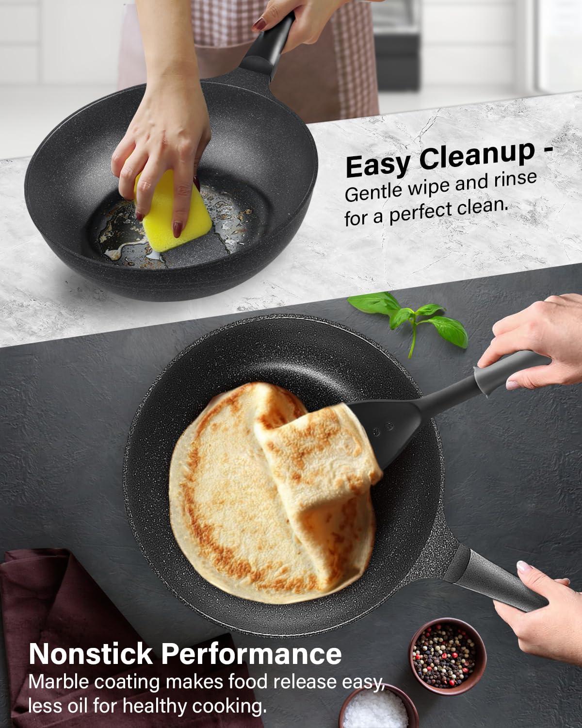 Cook N Home Cook N Home Marble Nonstick Frying Pan with Glass Lid