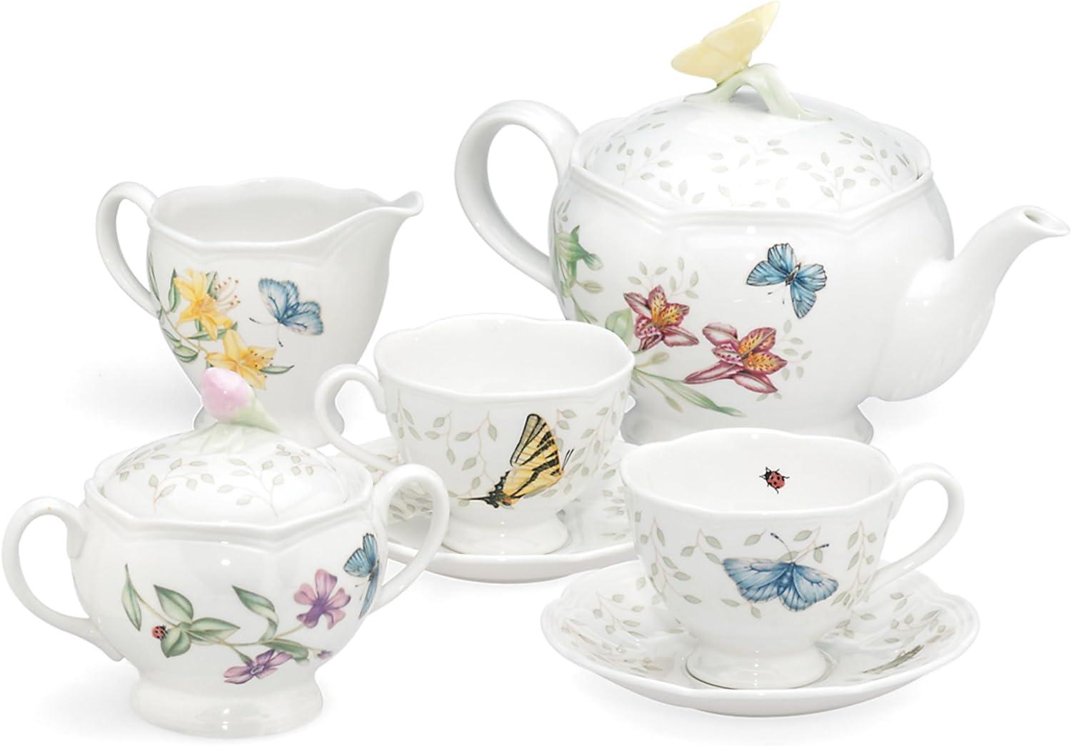 Butterfly Meadow Floral Porcelain 7-Piece Tea Set