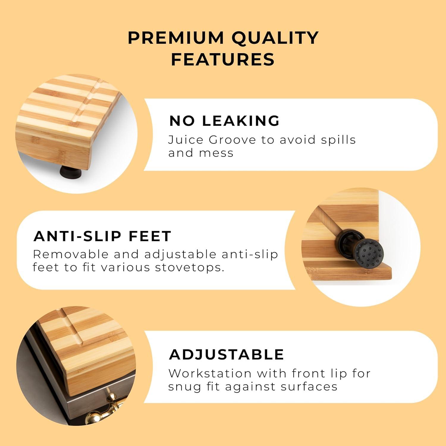Prosumer's Choice Bamboo Stovetop Cover Cutting Board with Adjustable Legs - Large Size