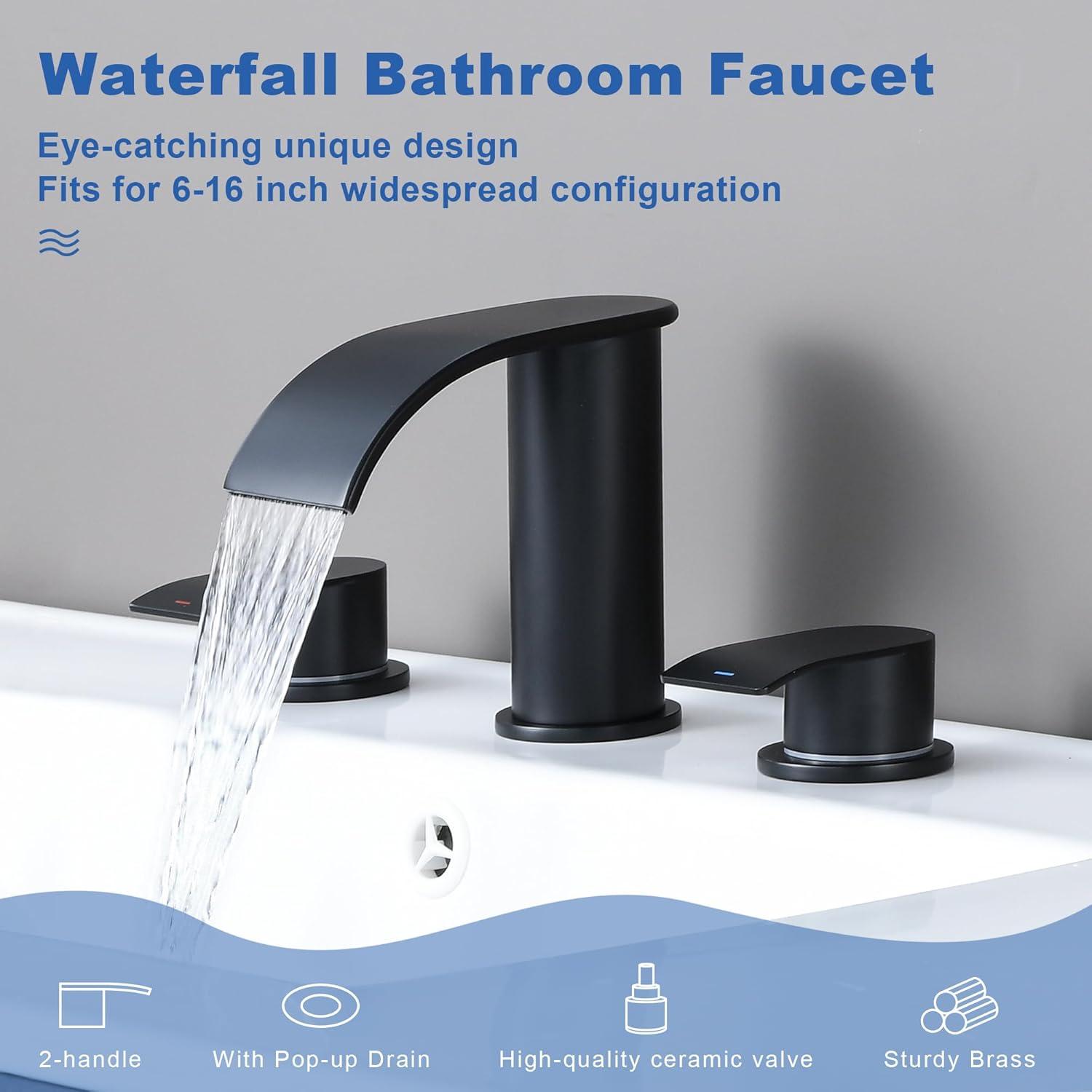 Matte Black Brass 8-Inch Widespread Waterfall Faucet