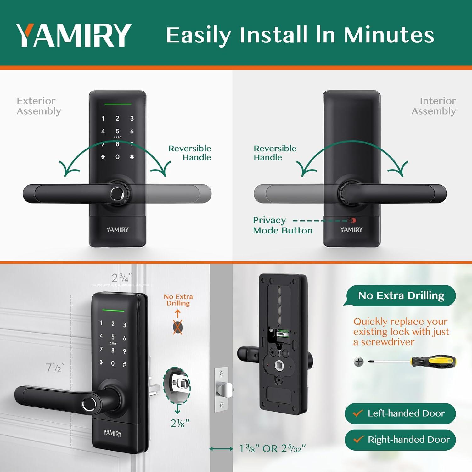 Smart Door Lock, Biometric Fingerprint, Keyless Entry, App Control, 6 Ways to Unlock, DIY Installation, Black