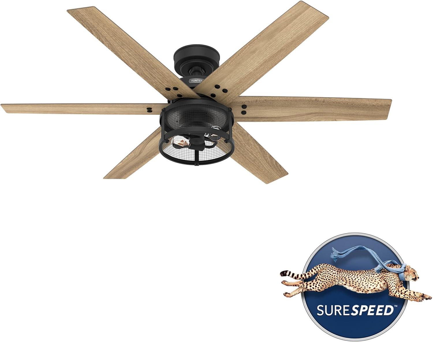 Houston 52" Matte Black 6-Blade Ceiling Fan with LED Lighting & Remote