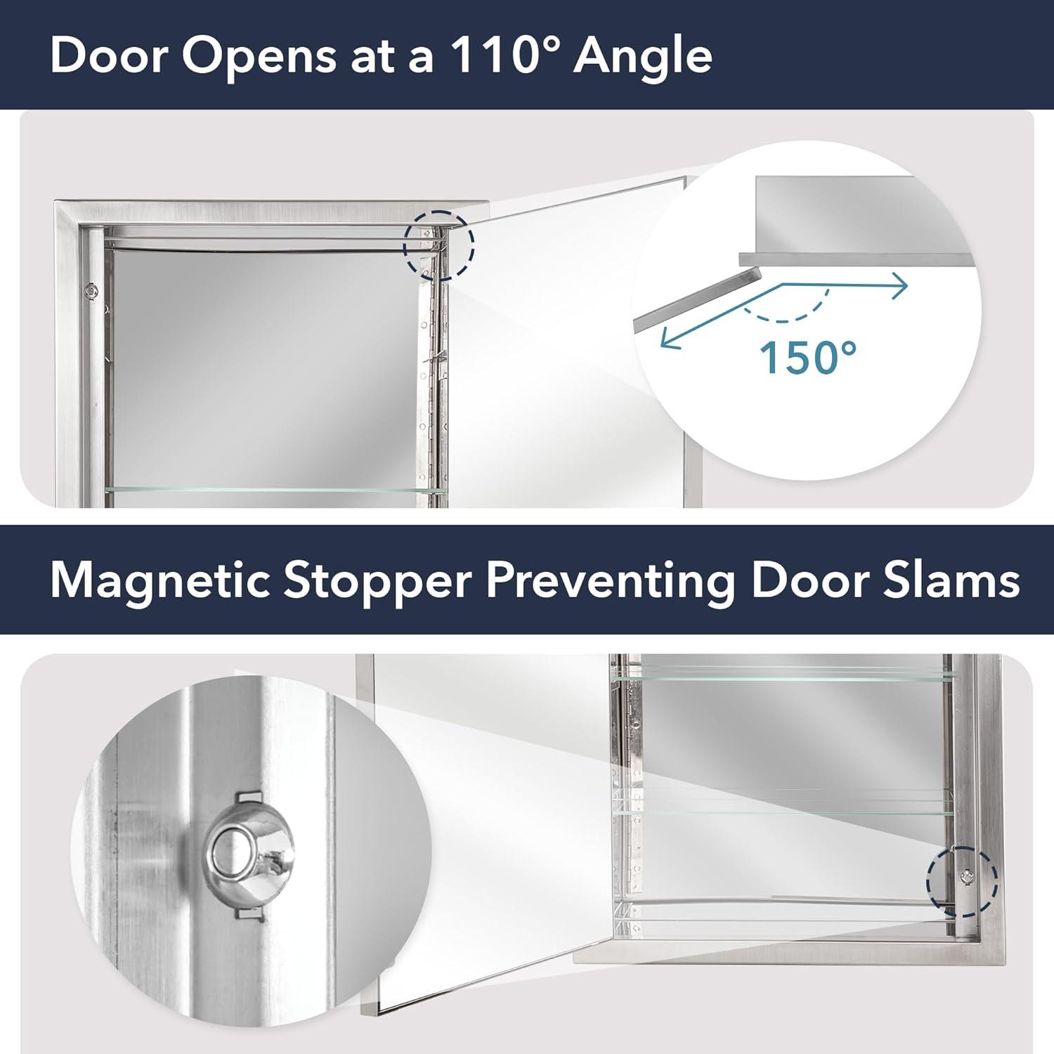 Head West Brushed Nickel Stainless Steel Recessed Medicine Cabinet Framed Accent Mirror - 16" x 26"
