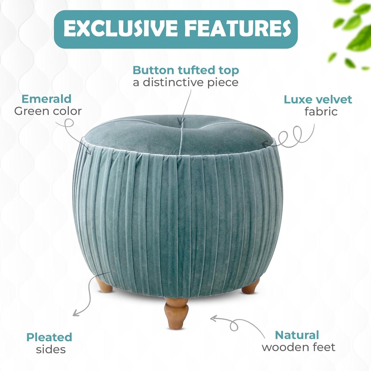 Helena Velvet Small Round Ottoman Emerald Medium