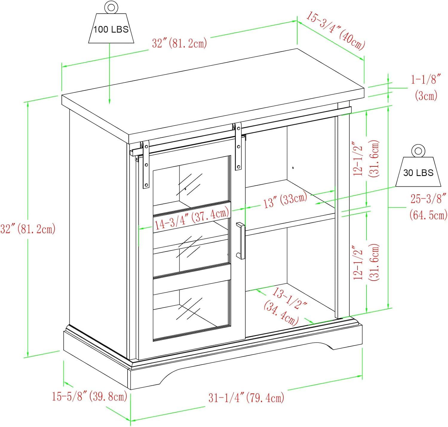 32" White Modern TV Stand with Sliding Glass Door