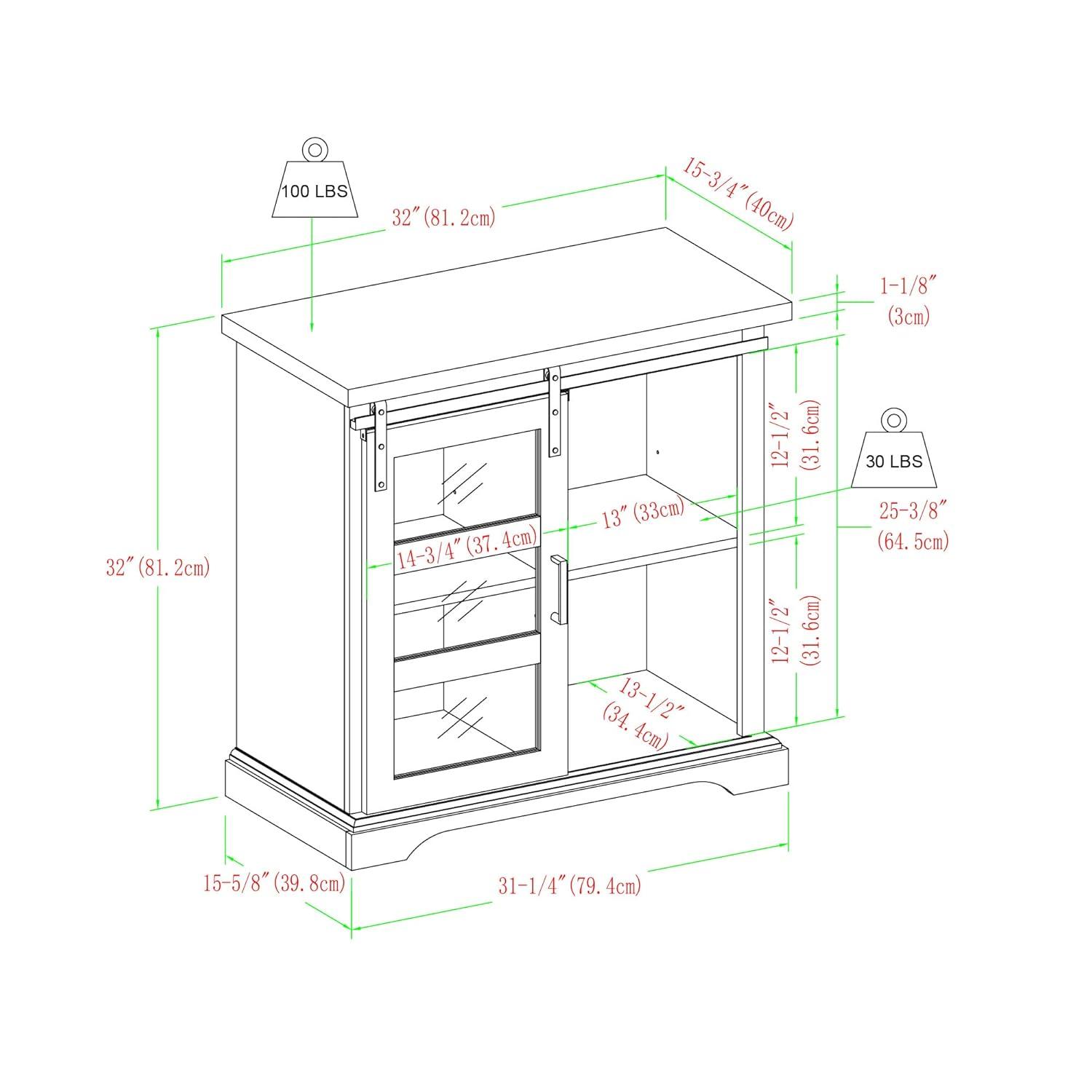 32" White Modern TV Stand with Sliding Glass Door