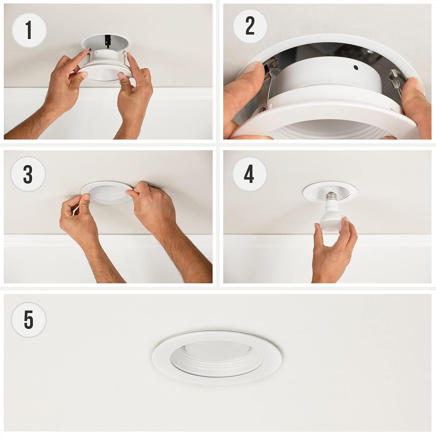 White 4-Inch Recessed Can Light Trim with Step Baffle, 6-Pack