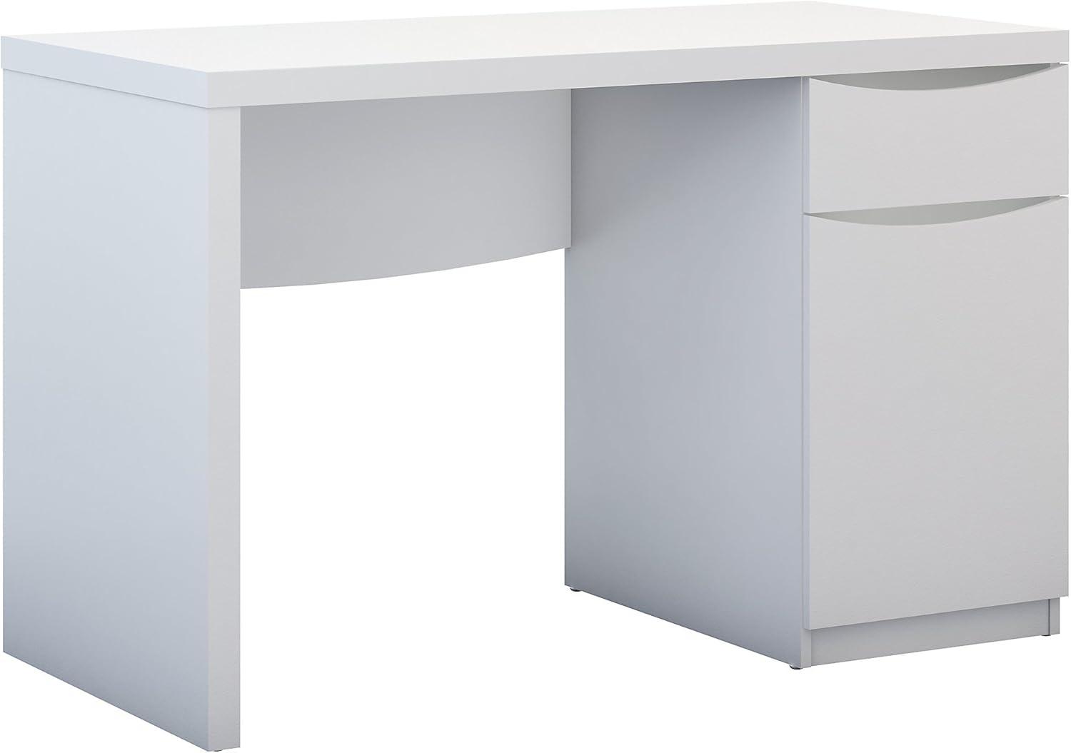 Transitional Pure White Home Office Desk with Drawer and Cabinet