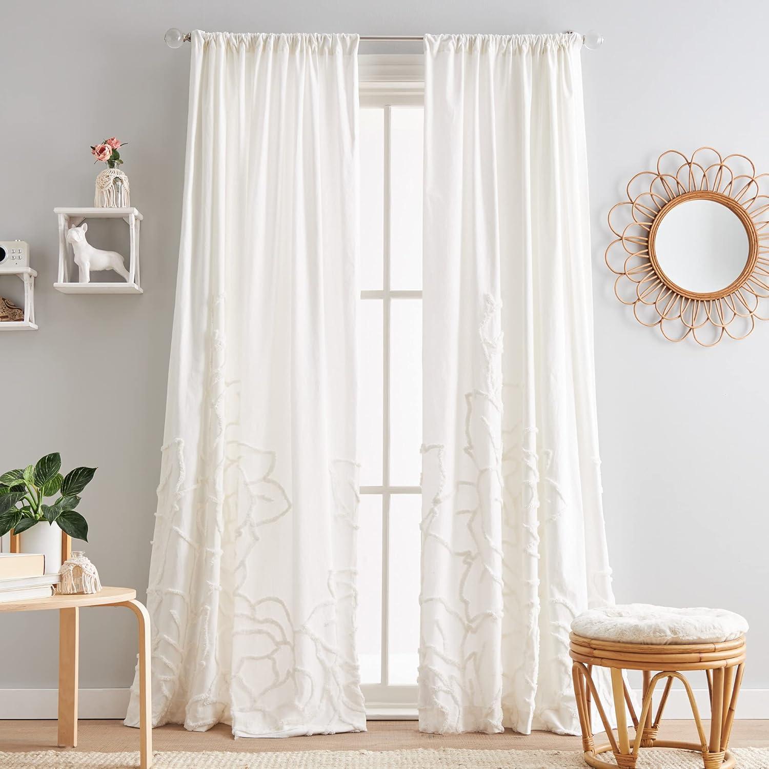 Winter White Cotton Light-Filtering Rod Pocket Curtains, 108" x 50"