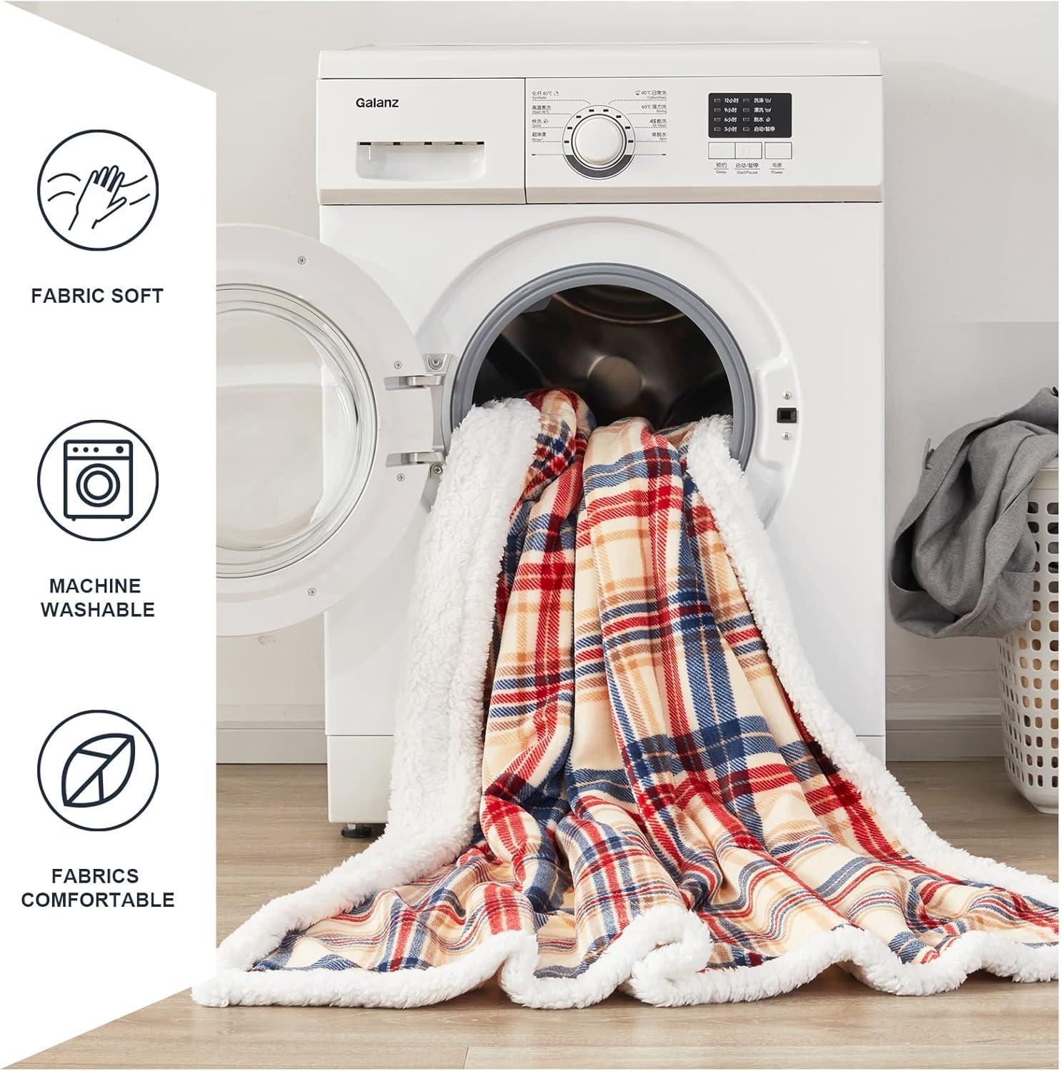 inhand Sherpa Throw Blanket Plaid Checkered Warm Blanket for Couch, Bed, Sofa Reversible Fluffy Flannel Fleece Blanket and Throw for Adults, Women, Men, Ideal for Christmas (Dark Red, 50”x 60”)
