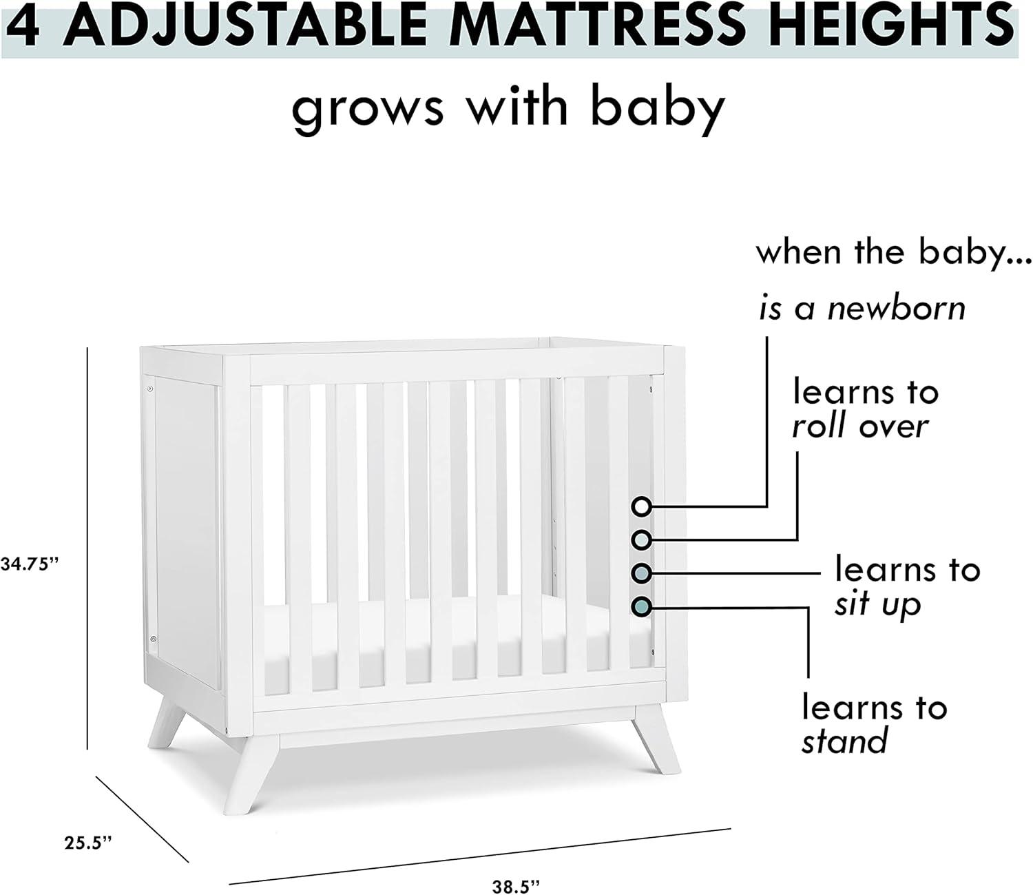 White Wooden 3-in-1 Convertible Mini Crib with Mattress