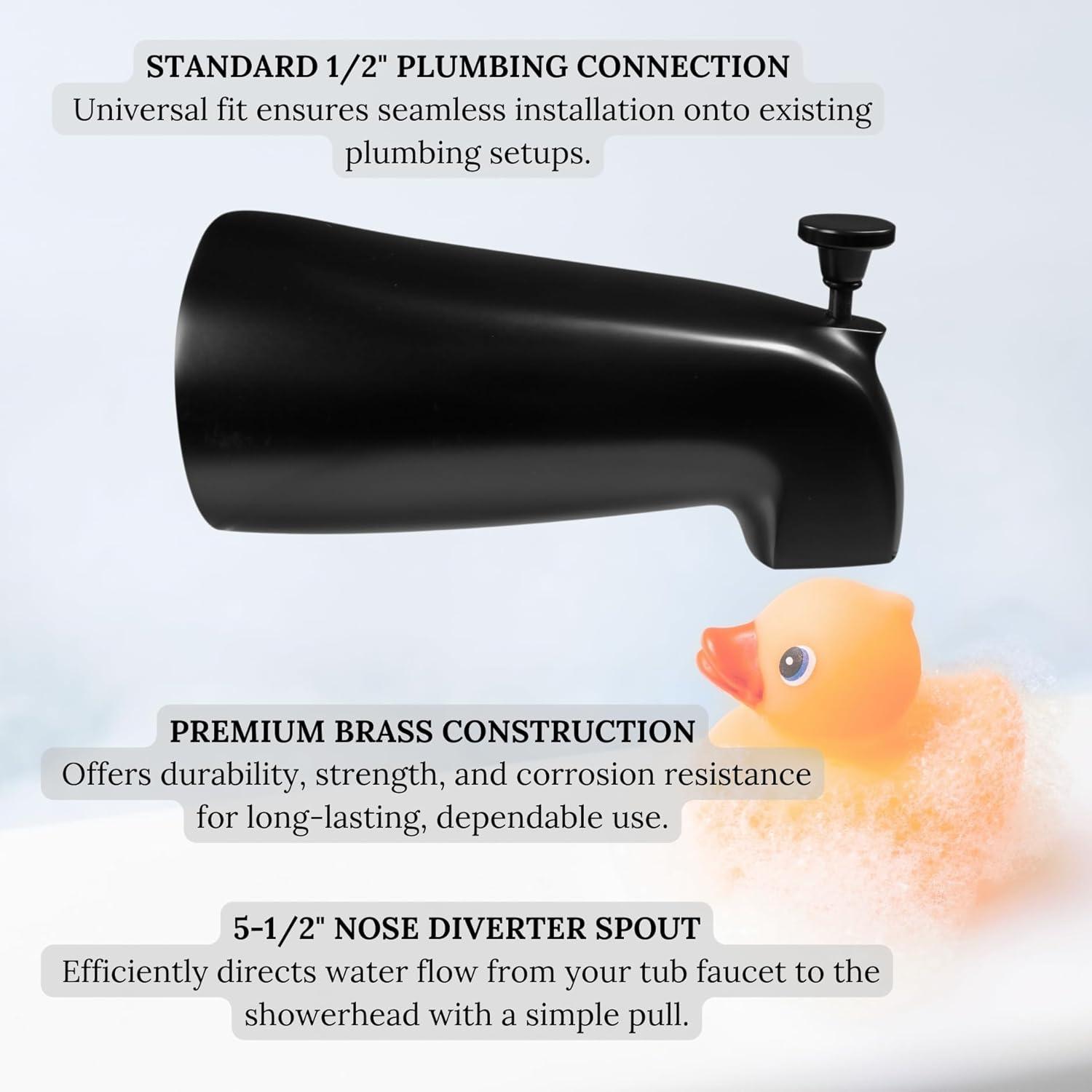 5-1/2" Reach Brass Wall Mount Tub Spout with Nose Diverter