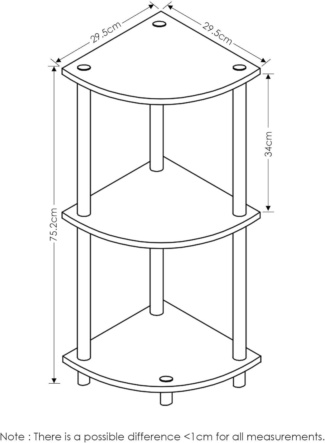 Furinno 3-Tier Corner Display Rack Open Multipurpose Bookcase Cabinet with Adjustable Shelves,Pink/White