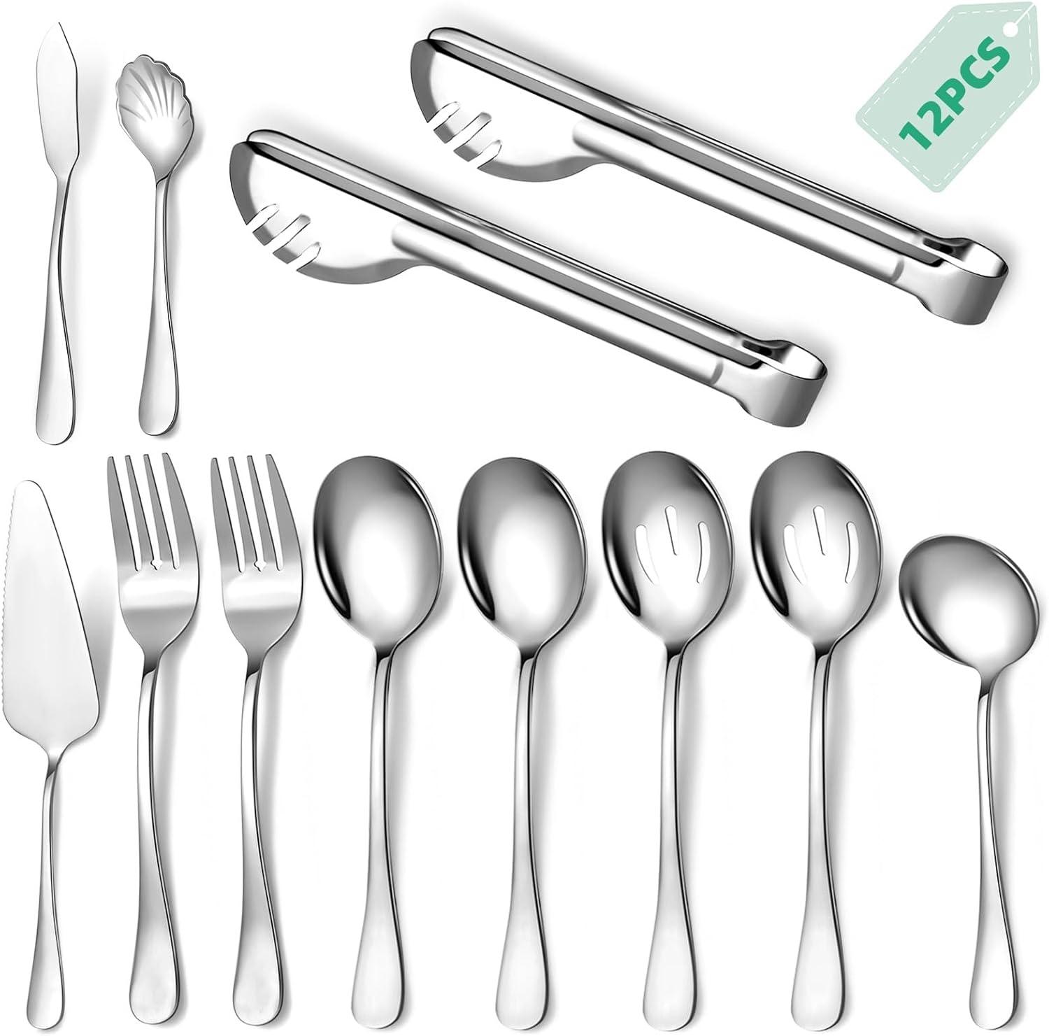 12-Piece Stainless Steel Serving Utensil Set, Dishwasher Safe, Ideal For Indoor & Outdoor Parties, Catering & Weddings