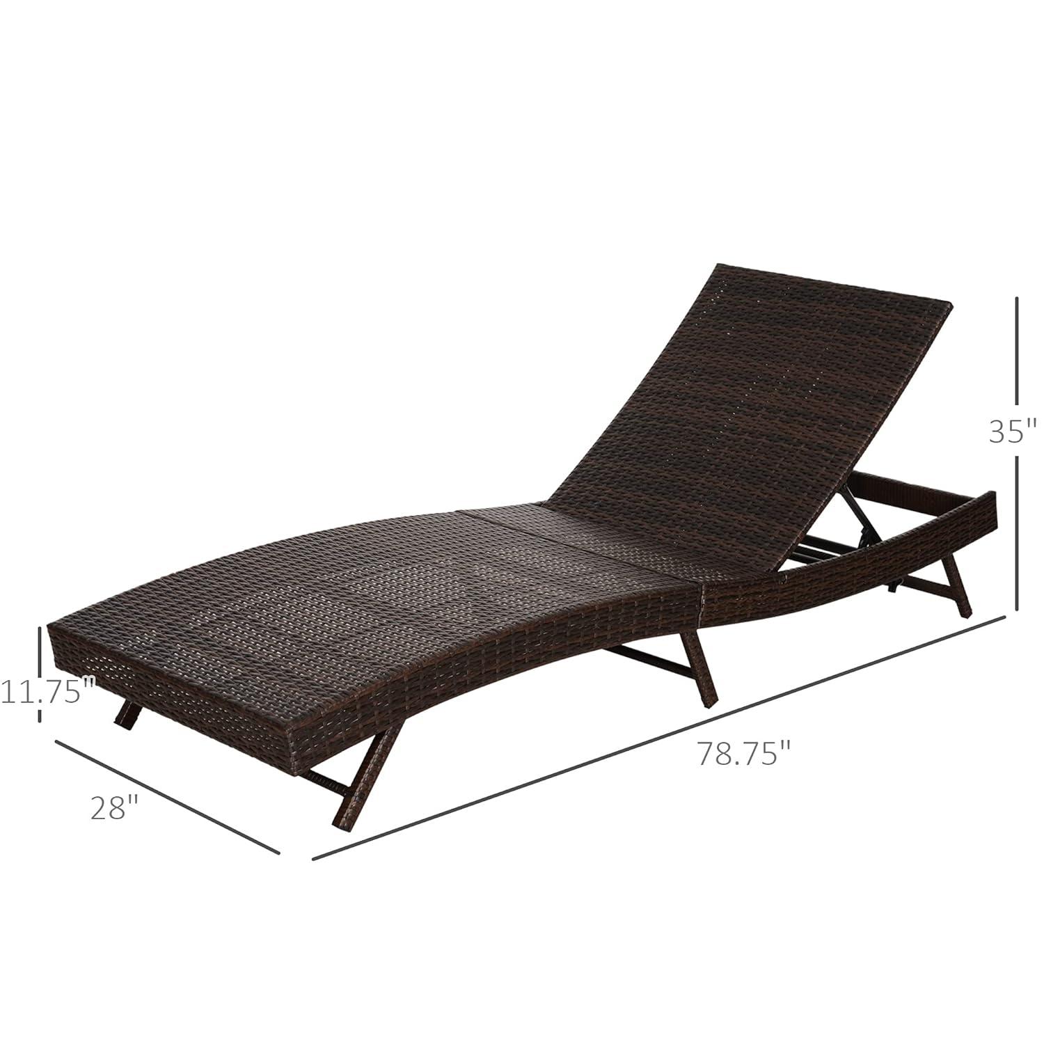 Outsunny Patio Chaise Lounge, Pool Chair with 5 Position Adjustable Backrest & Cushion, Outdoor PE Rattan Wicker Sun Tanning Seat, 28", Cream