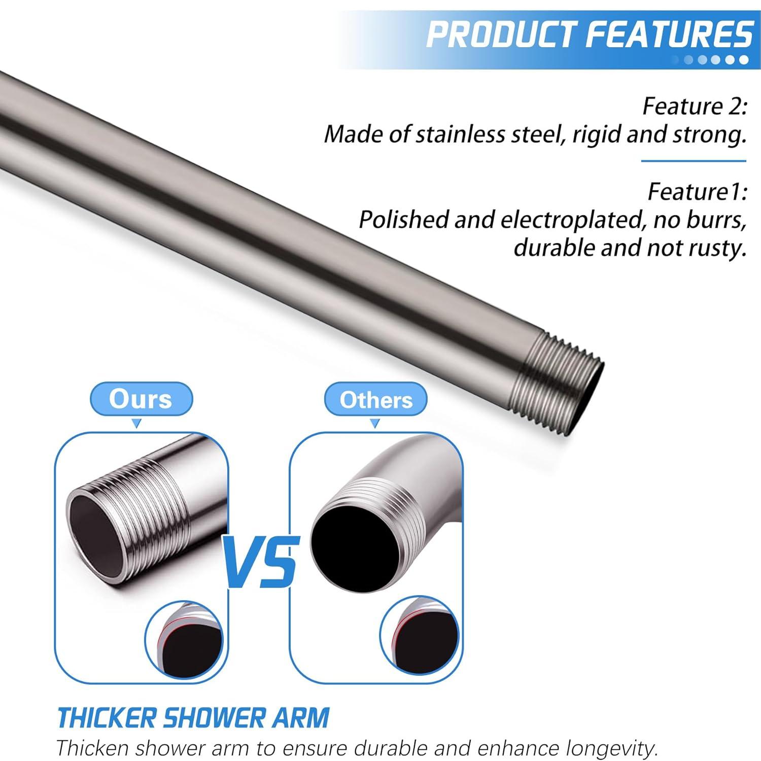 Ceiling Mount Shower Arm with Flange for Rain Shower Head,Stainless Steel Straight Arm for Fixed Shower Head,6 Inch Brushed Nickel