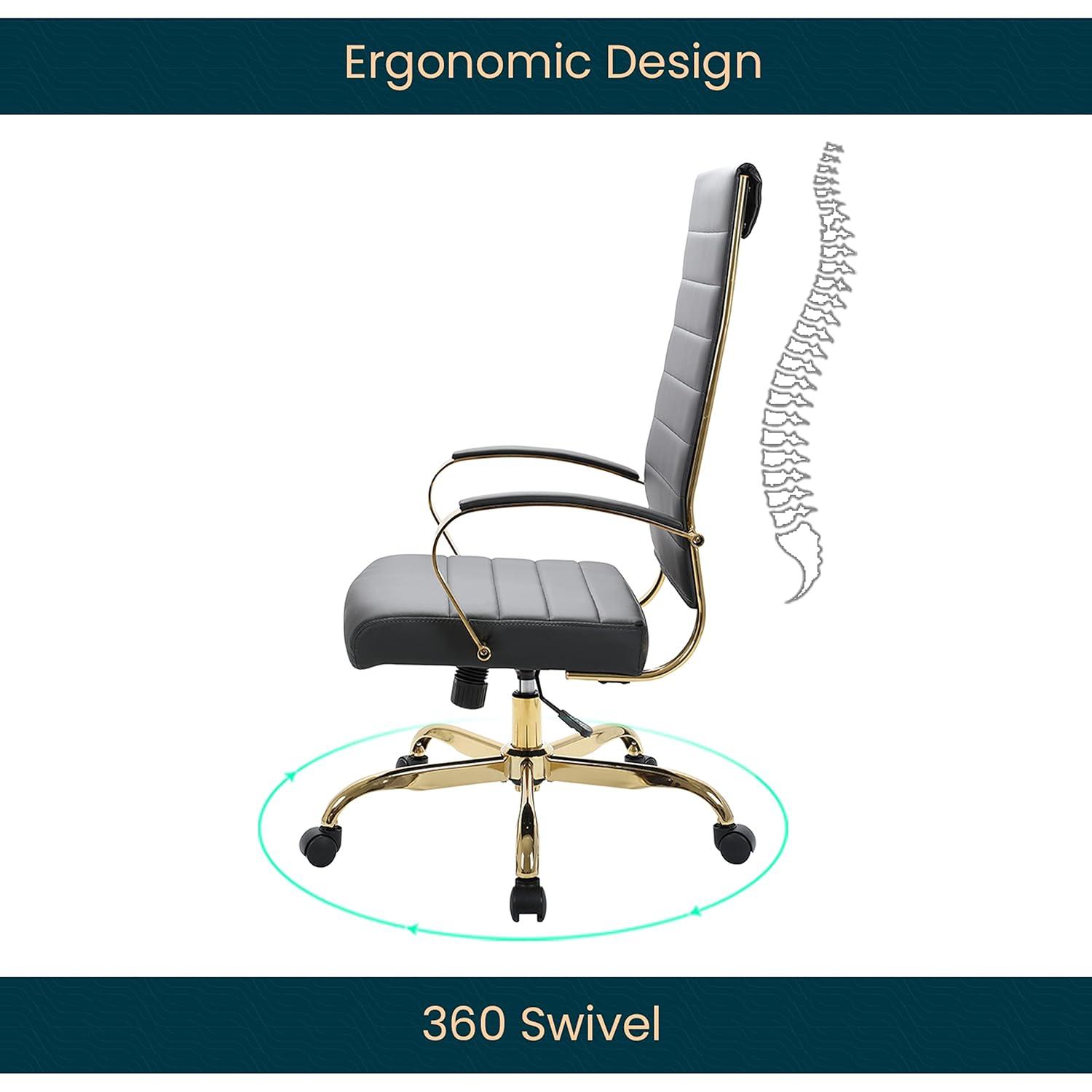 Everly Quinn Humairaa Benmar Leather Office Chair in Gold Base