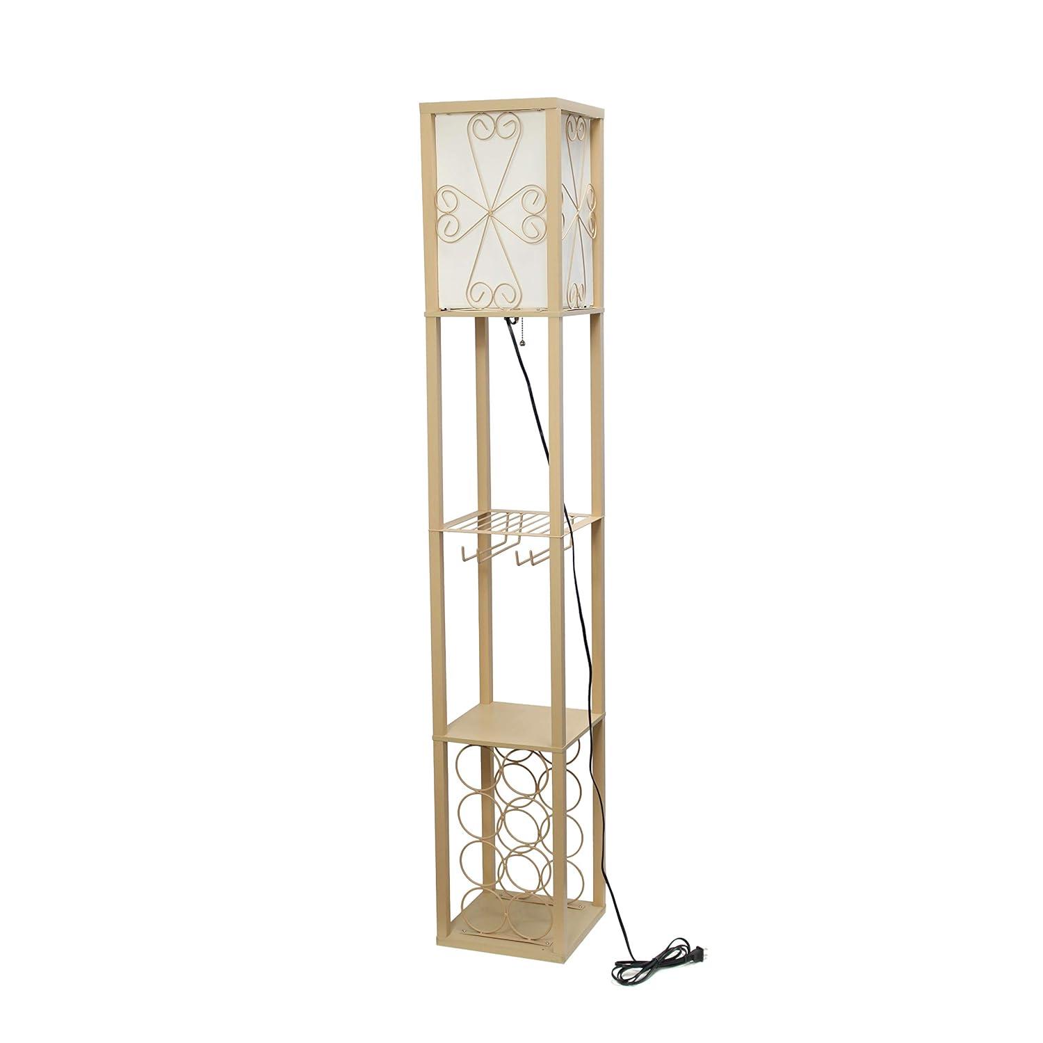 Etagere Organizer Storage Shelf Floor Lamp with Linen Shade Tan - Simple Designs: Modern Electric Wood Composite Lighting